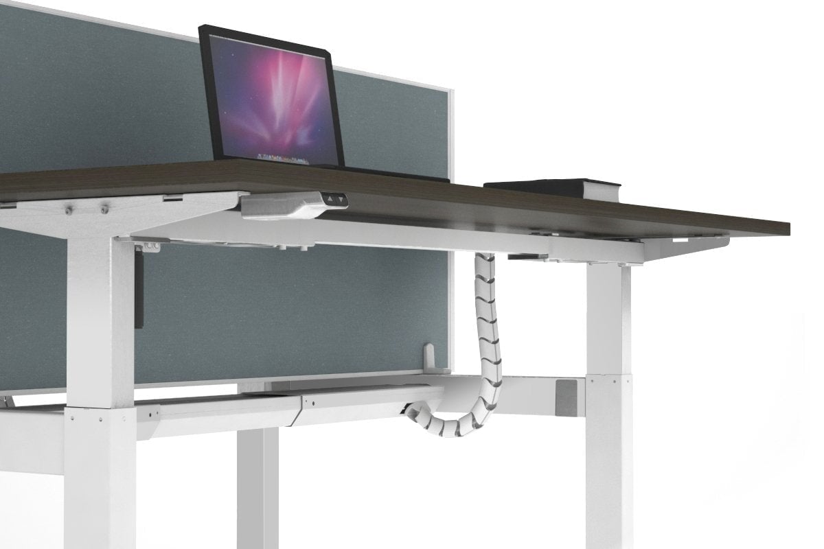 Adjustable Height 2-Person H Bench Workstation - White Frame [1400L x 700W] - Perfect for Office, Home Office, and Collaborative Workspaces
