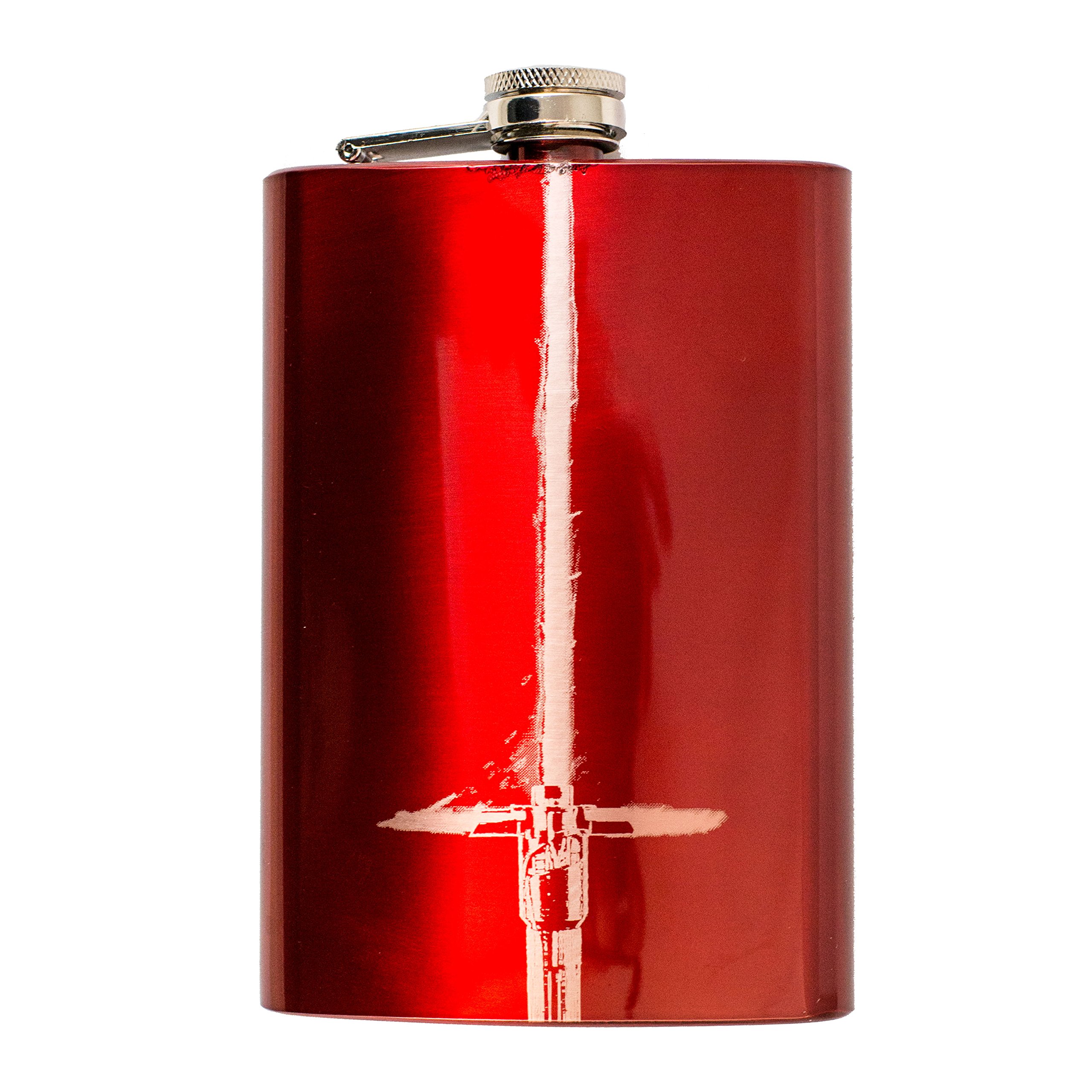 8oz Red Saber Flask - Stainless Steel Hip Flask for Whiskey, Vodka & Liquor - Perfect for Parties, Gifts & Outdoor Adventures