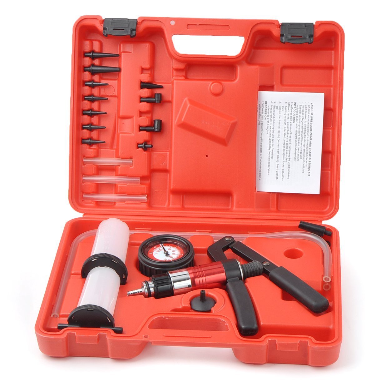 21-Piece Handheld Vacuum Pressure Pump Tester Kit - Professional Brake Fluid Bleeder & Bleeding Tool Set for Automotive Repair | Ideal for Car Maintenance, Motorcycle Brake Systems & Hydraulic Line Testing