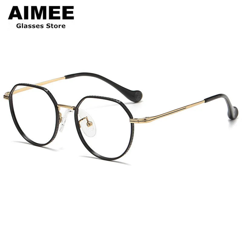 Aimee Unisex Youth's Full Rim Flat Top Round Titanium Eyeglasses 80952 - Lightweight Durable Frames for School, Reading & Everyday Wear