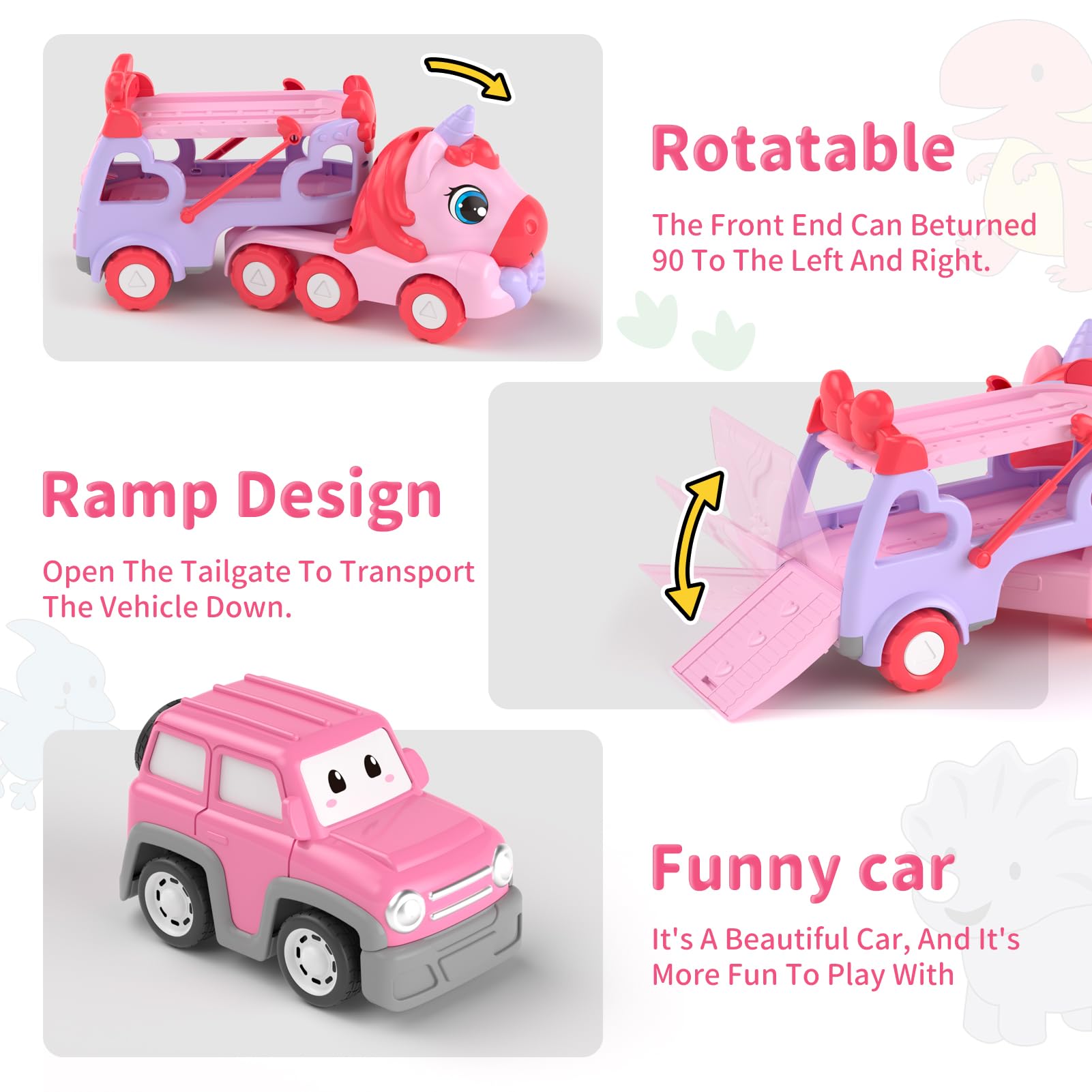 Best 7-in-1 Carrier Truck Toy for 1-3 Year Old Girls - Light & Sound Toy Cars with Music | Toddler Learning Toys for Girls Age 1-2-3 | Perfect Birthday, Christmas & Easter Gift for Toddlers | Great for Pretend Play, Early Learning & Indoor Fun