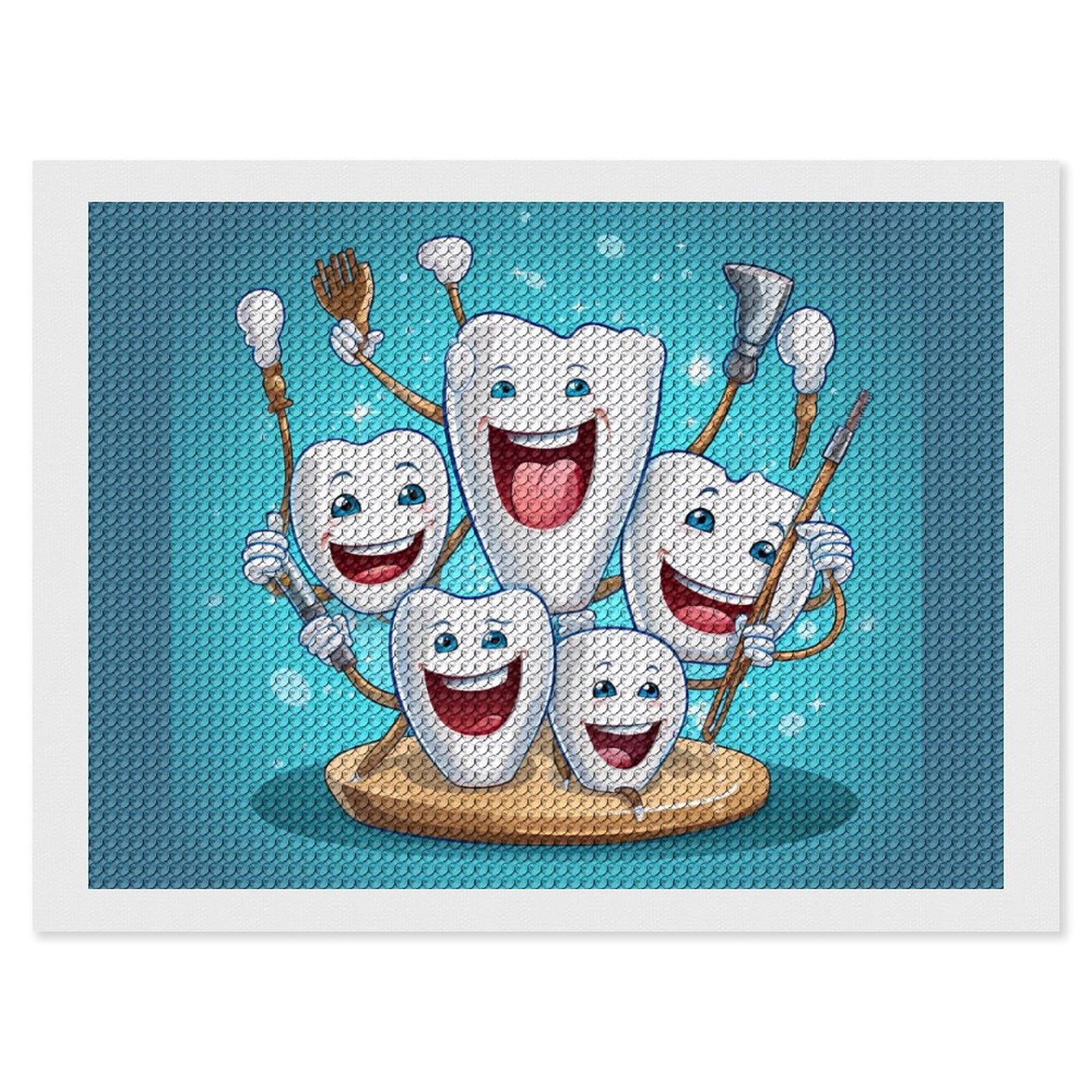 Diamond Painting Kits for Adults - Round Teeth Dentist Dentistry Dental Theme, DIY Wall Art Decor for Home, Living Room, Office | Perfect Gift for Dental Professionals & Art Lovers