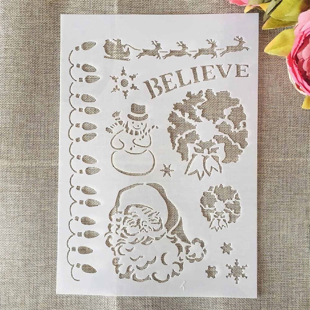Reusable Santa Claus Believe Painting Stencils - A4 Size 29cm DIY Templates for Scrapbooking, Furniture, Wall & Floor Decor | Perfect for Christmas Home Decoration & Holiday Crafts
