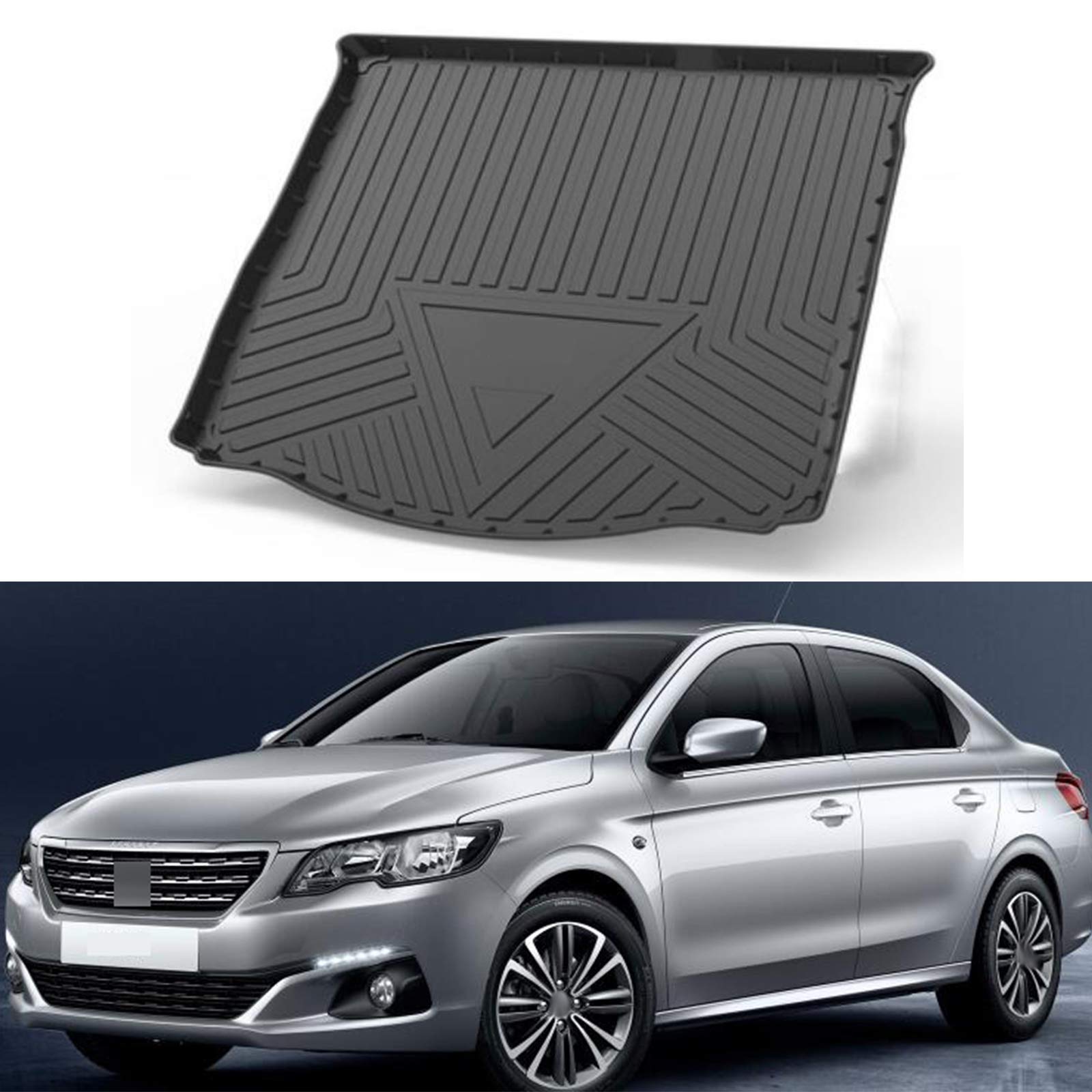 Durable Black Rubber Car Floor Mats - Heavy Duty Trunk Liner & Cargo Tray for Peugeot 301 (2013-2022 Models) | All-Weather Protection for Sedan, SUV & Family Car Interior