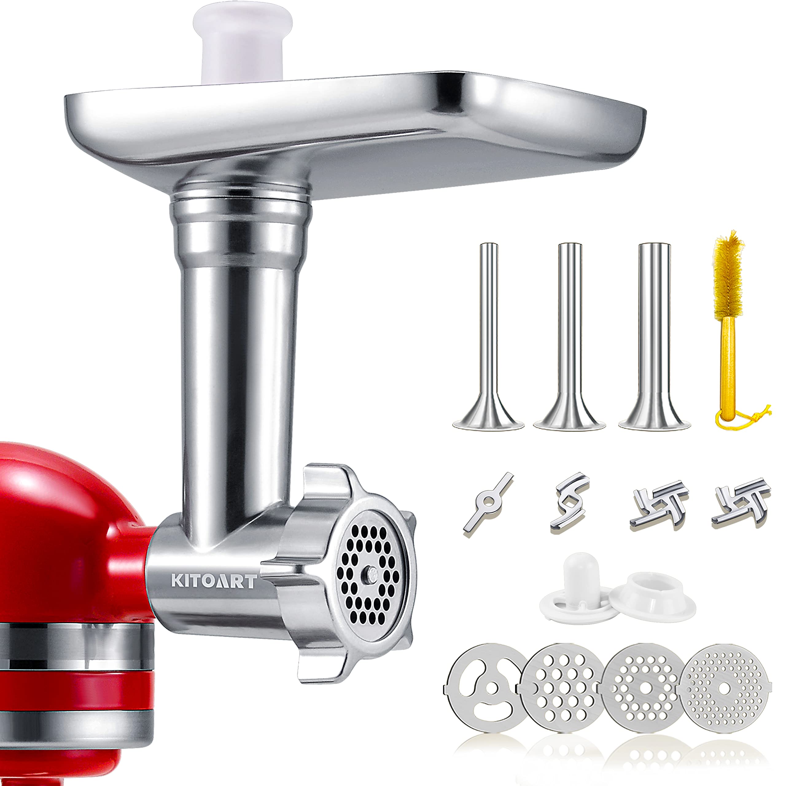 Premium Stainless Steel Meat Grinder Attachment for KitchenAid Stand Mixers - Heavy Duty Sausage Stuffer & Food Grinder - Dishwasher Safe - Perfect for Home Kitchen, BBQ, Camping & Meal Prep (Mixer Not Included)