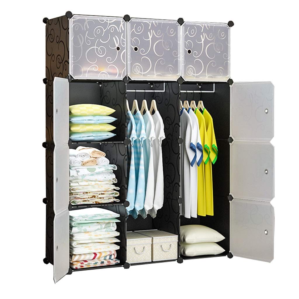 Wardrobe Simplicity 2-Hanging Locker Storage Organizer - Removable Plastic 12-Door Shelves for Clothes, Bedroom & Home Organization - Black (111X47X147CM) by CHENGYI - Perfect for Small Spaces, Dorm Rooms and Apartment Closet Storage