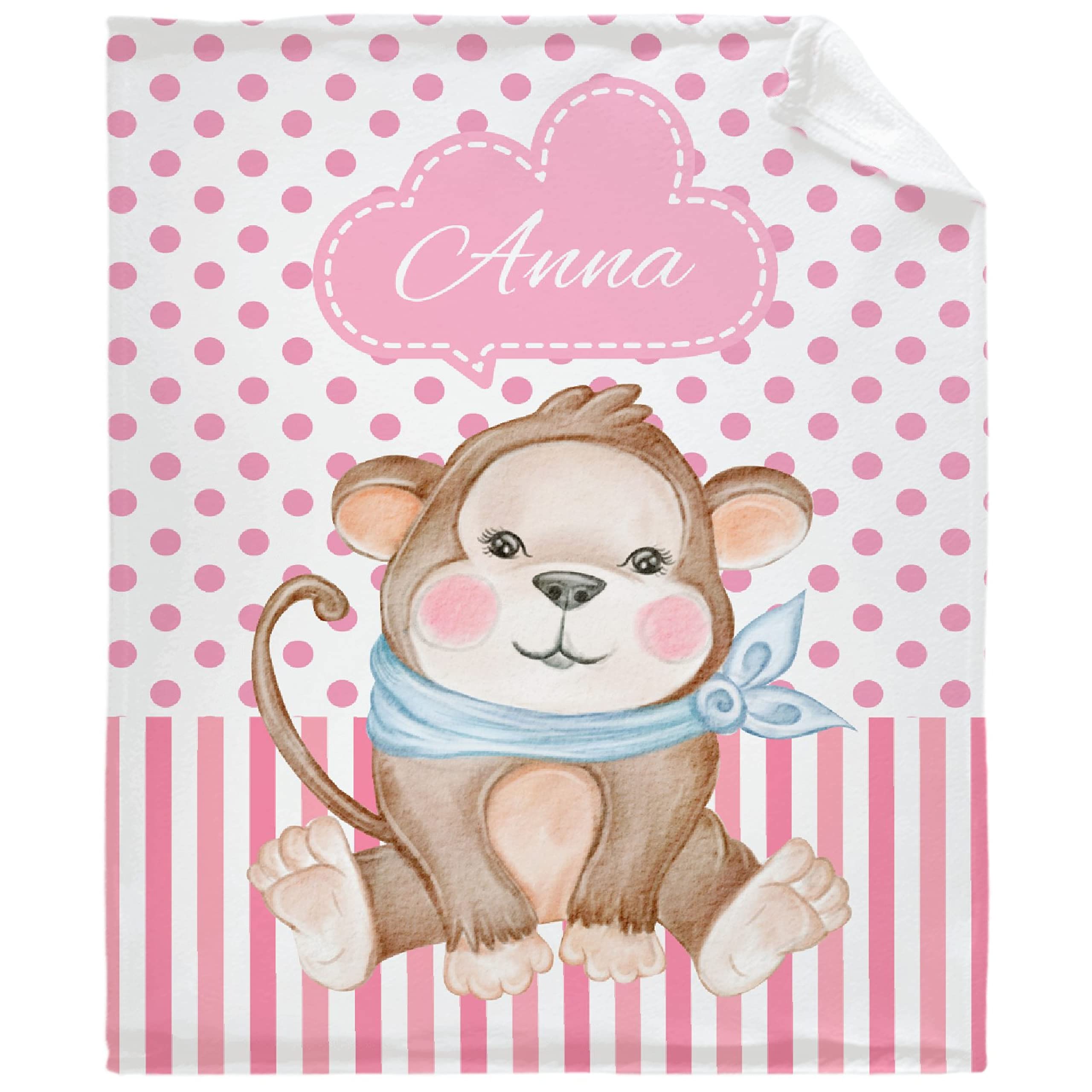 Personalized Baby Blanket with Name - Custom Baby Blankets for Girls & Boys, Soft Cozy Fleece Throw, Newborn Gift, Cute Monkey Design, XL Bed Quilt for Nursery, Baby Shower & Family Gifts | Perfect for Cuddling, Swaddling & Nursery Decor