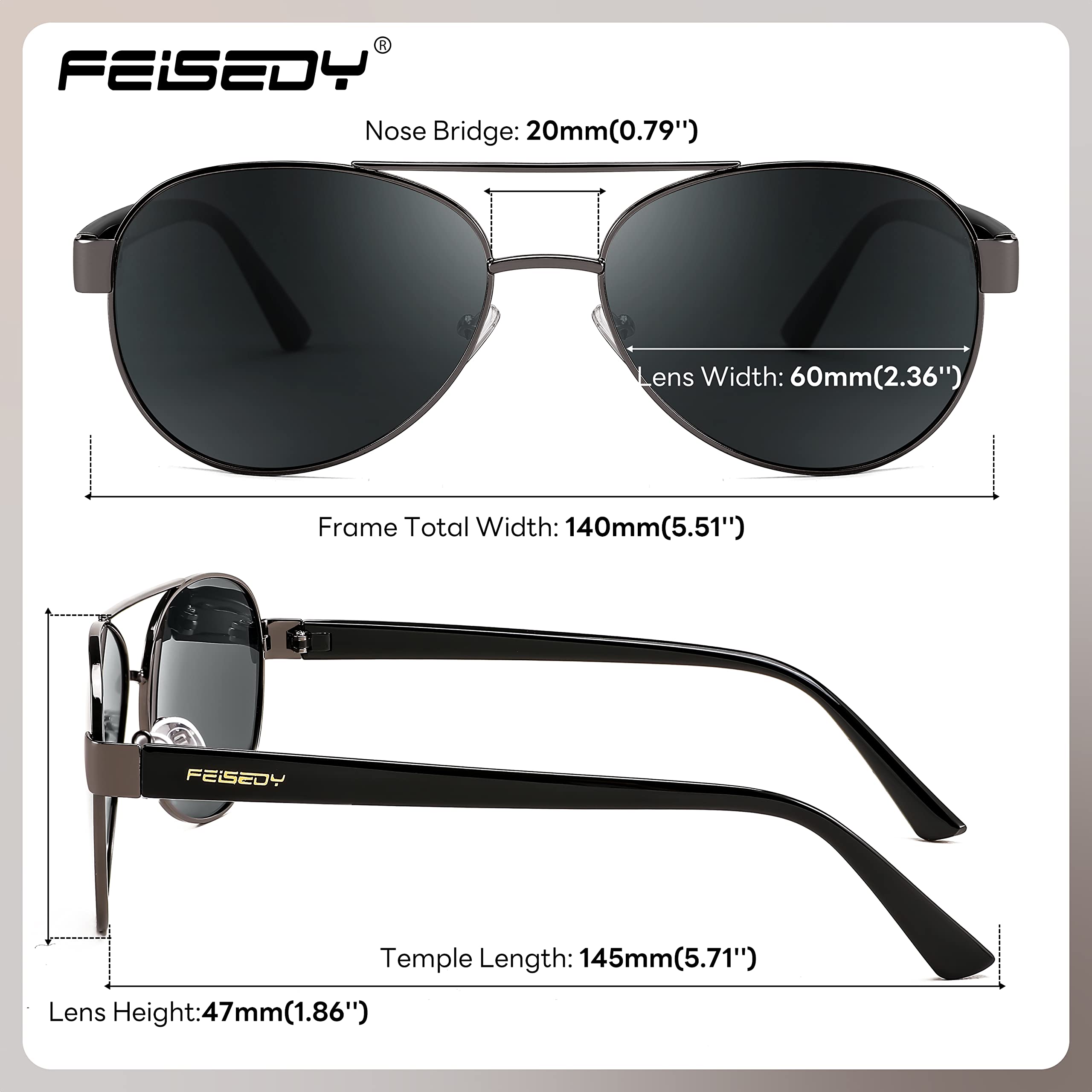 FEISEDY Classic Aviator Sunglasses for Women & Men - Polarized UV400 Protection Pilot Sunglasses for Driving, Fishing, Golf, Outdoor Activities - Style B4109