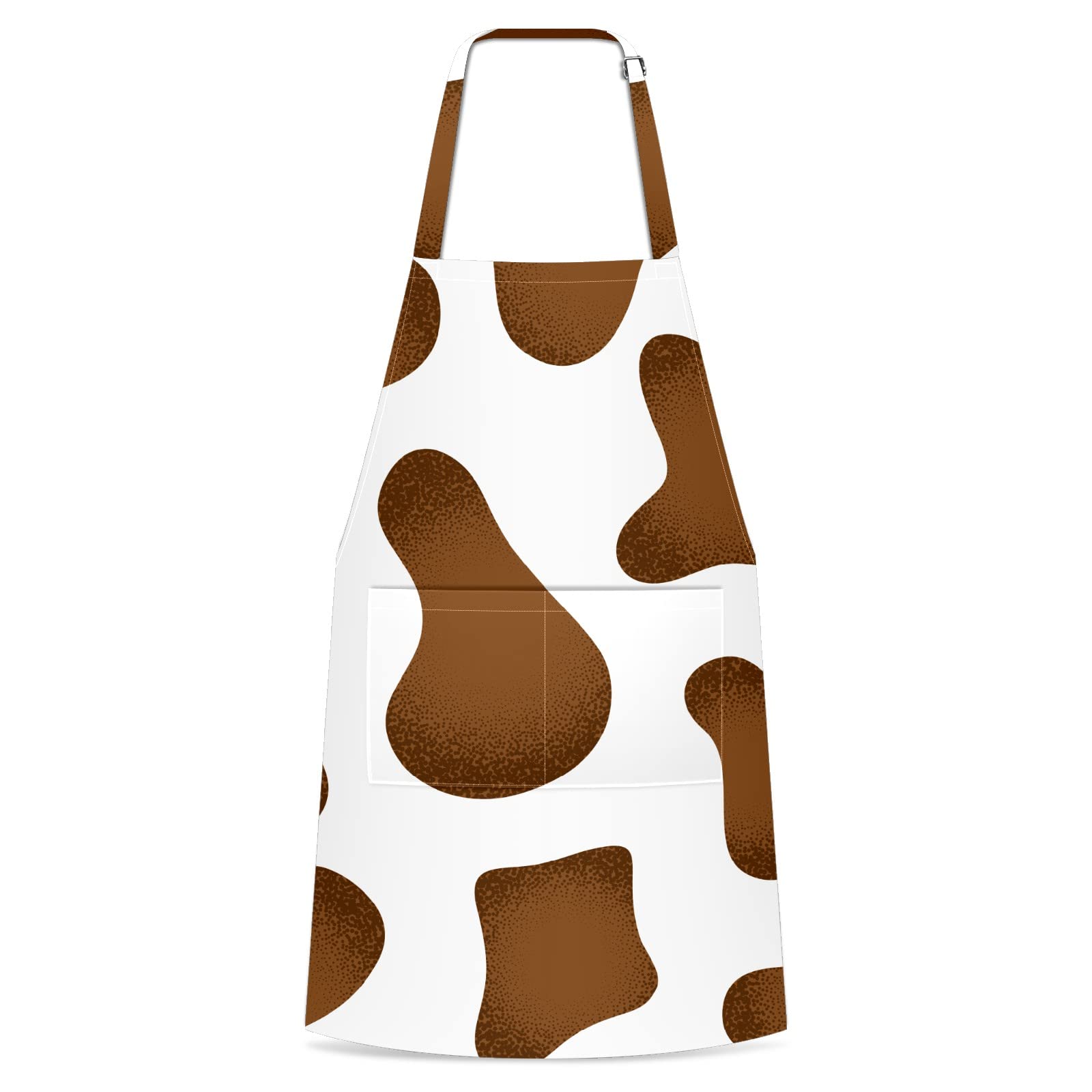 Waterproof Apron with Pockets - Adjustable Neck Gardening, Cooking, Baking, BBQ, Painting, Barber Apron - Durable Brown Cow Skin Pattern for Kitchen, Garden & DIY Projects