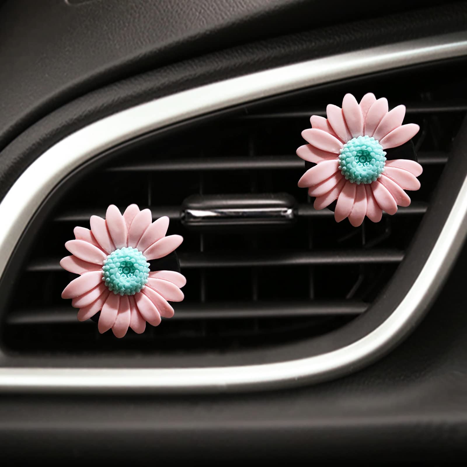 2 Pack Daisy Flower Air Vent Clips - Cute Boho Car Air Freshener & Decor for Women - Perfect for Cars, Offices & Home Fragrance