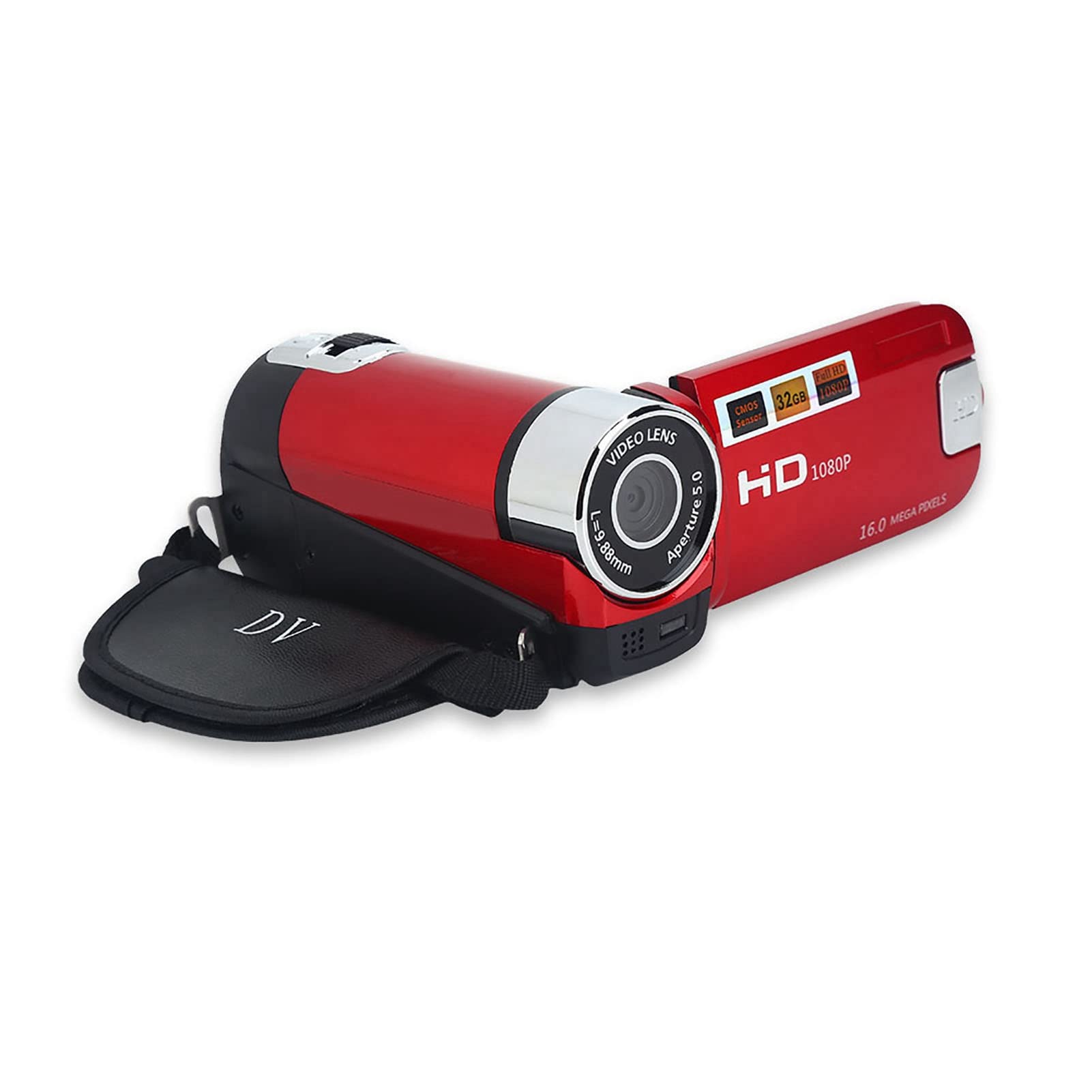 FHD Handheld Video Camcorder with 16x Digital Zoom & 270° Rotatable Screen - Portable Digital Camera with CMOS Sensor & Built-in Speaker - Perfect for Kids, Vlogging & Home Videos (Red)