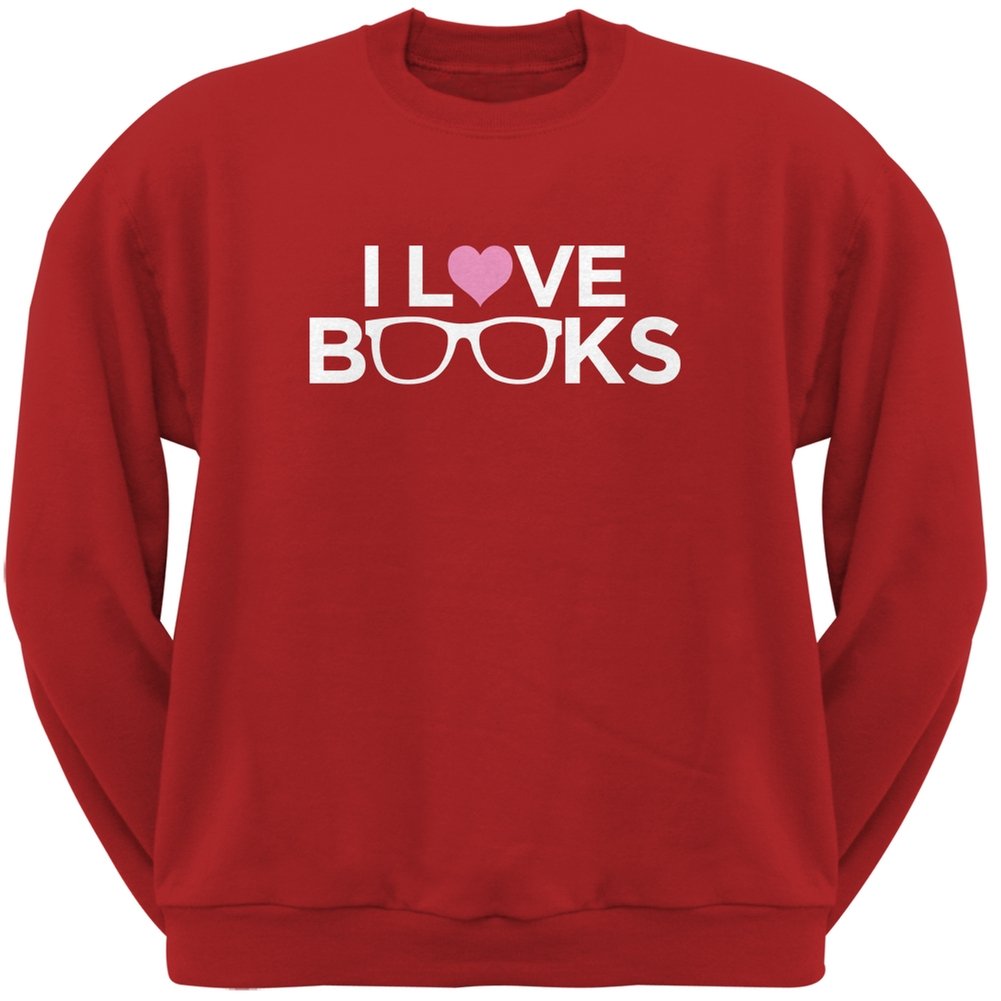 I Love Books Red Adult Sweatshirt - Small Size | Cozy Reading Sweatshirt for Book Lovers & Librarians | Perfect for Book Clubs, Library Visits & Casual Reading