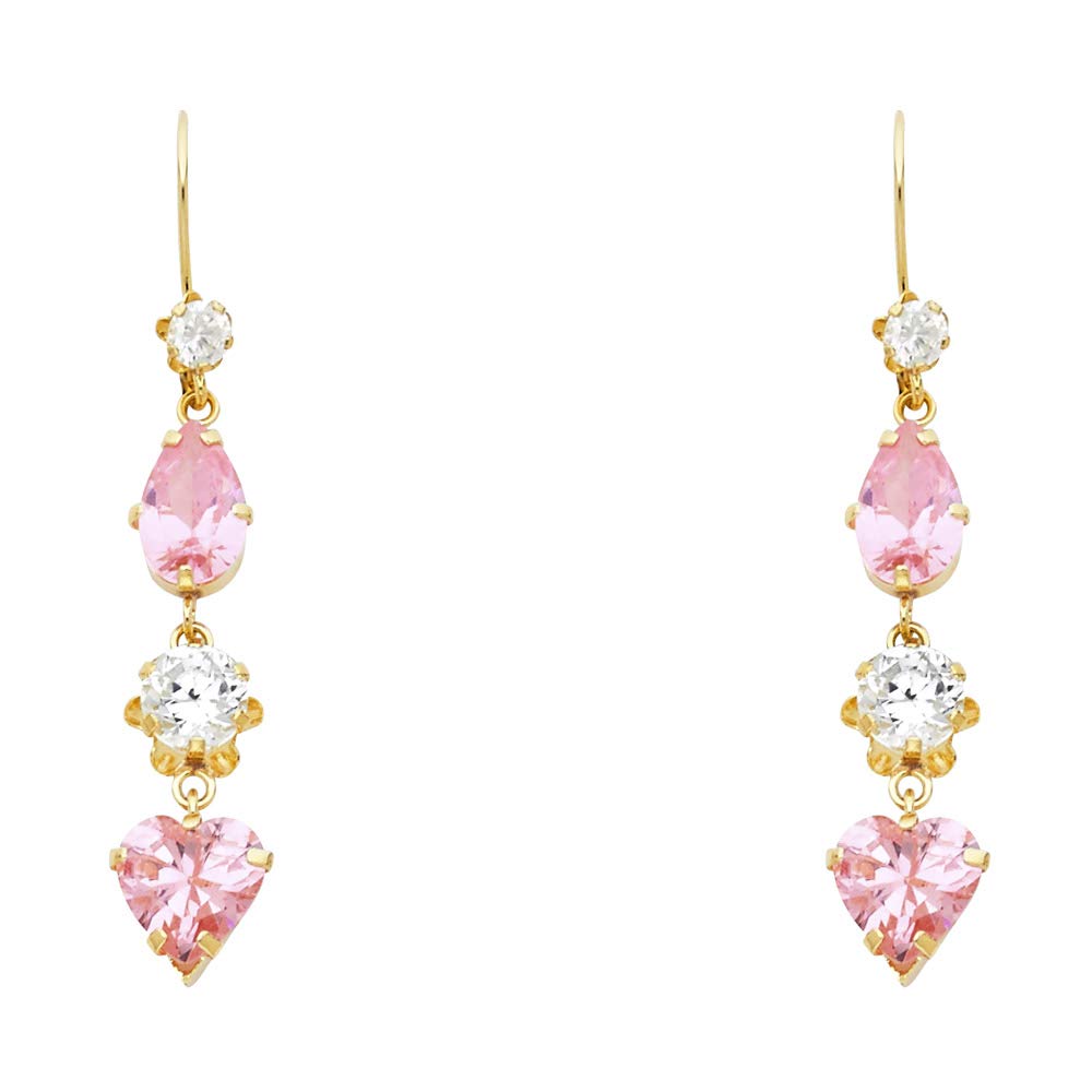 14K Yellow Gold CZ Cubic Zirconia Chandelier Dangle Earrings for Women | Elegant Stud Earrings for Parties, Weddings & Special Occasions