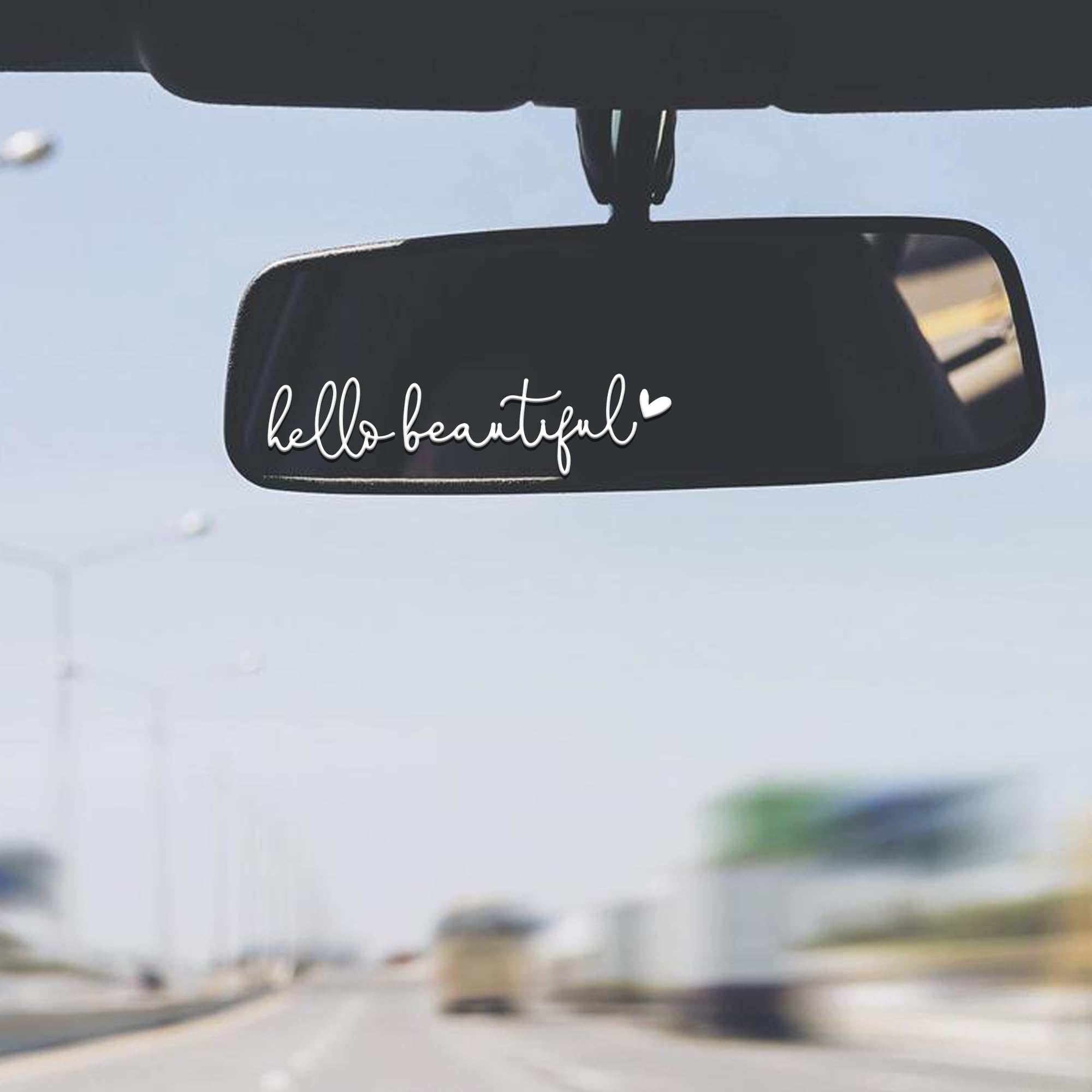 3X Hello Beautiful Rearview Mirror Decal - Cute Car Stickers for Women, Vinyl Decals for Cars, Rear View Mirror Accessories (White) - Perfect for Personalizing Your Vehicle & Adding Style to Daily Commutes