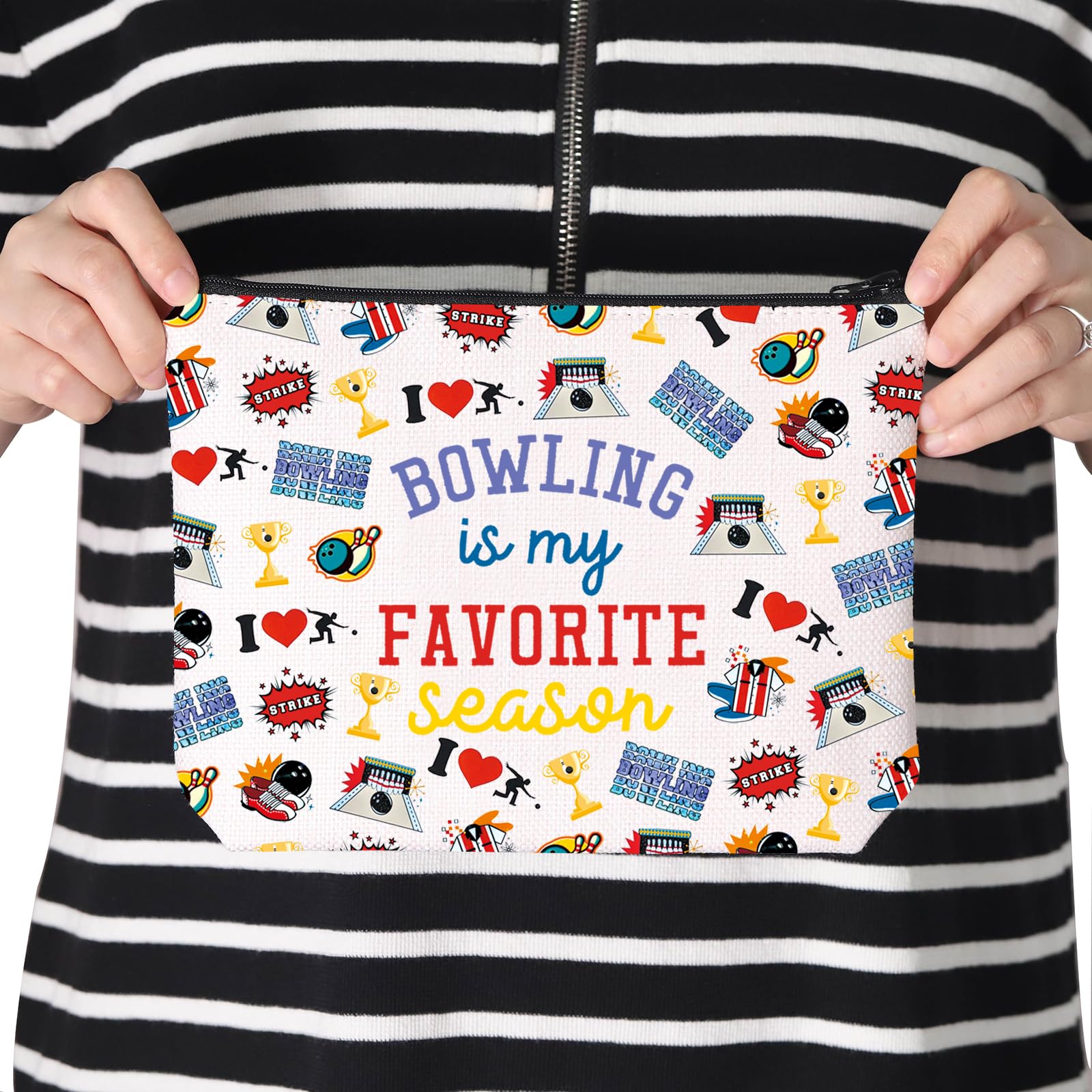 TSOTMO Bowling Themed Makeup Bag - Perfect Gift for Bowling Lovers, Game Day Sports Enthusiasts (Bowling Is My Favorite Season) - Great for Cosmetics Storage & Bowling Alley Essentials