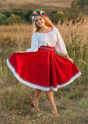 Traditional Ukrainian Folk Dance Costume - Red Circle Skirt & White Blouse for Cultural Performances & Festivals