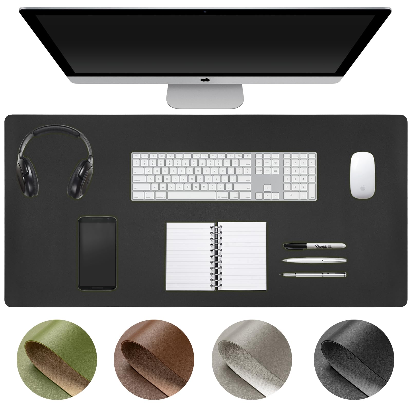 Premium PU Leather Desk Pad Protector - Non-Slip Blotter for Keyboard & Mouse - 31.5