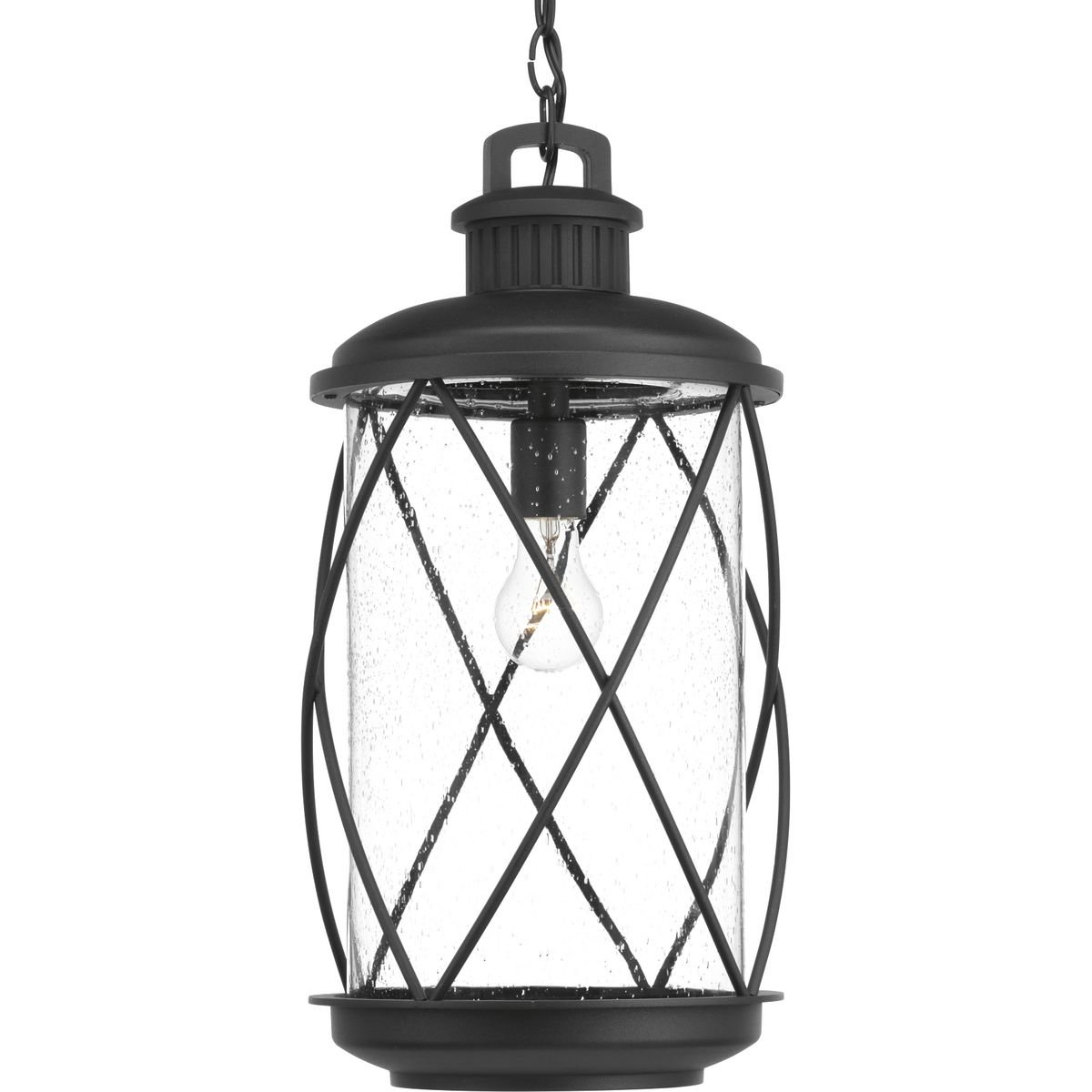 Progress Lighting Hollingsworth 1-Light Farmhouse Outdoor Hanging Lantern with Clear Seeded Glass & Textured Black Finish - Perfect for Porch, Patio, Garden, and Entryway Lighting