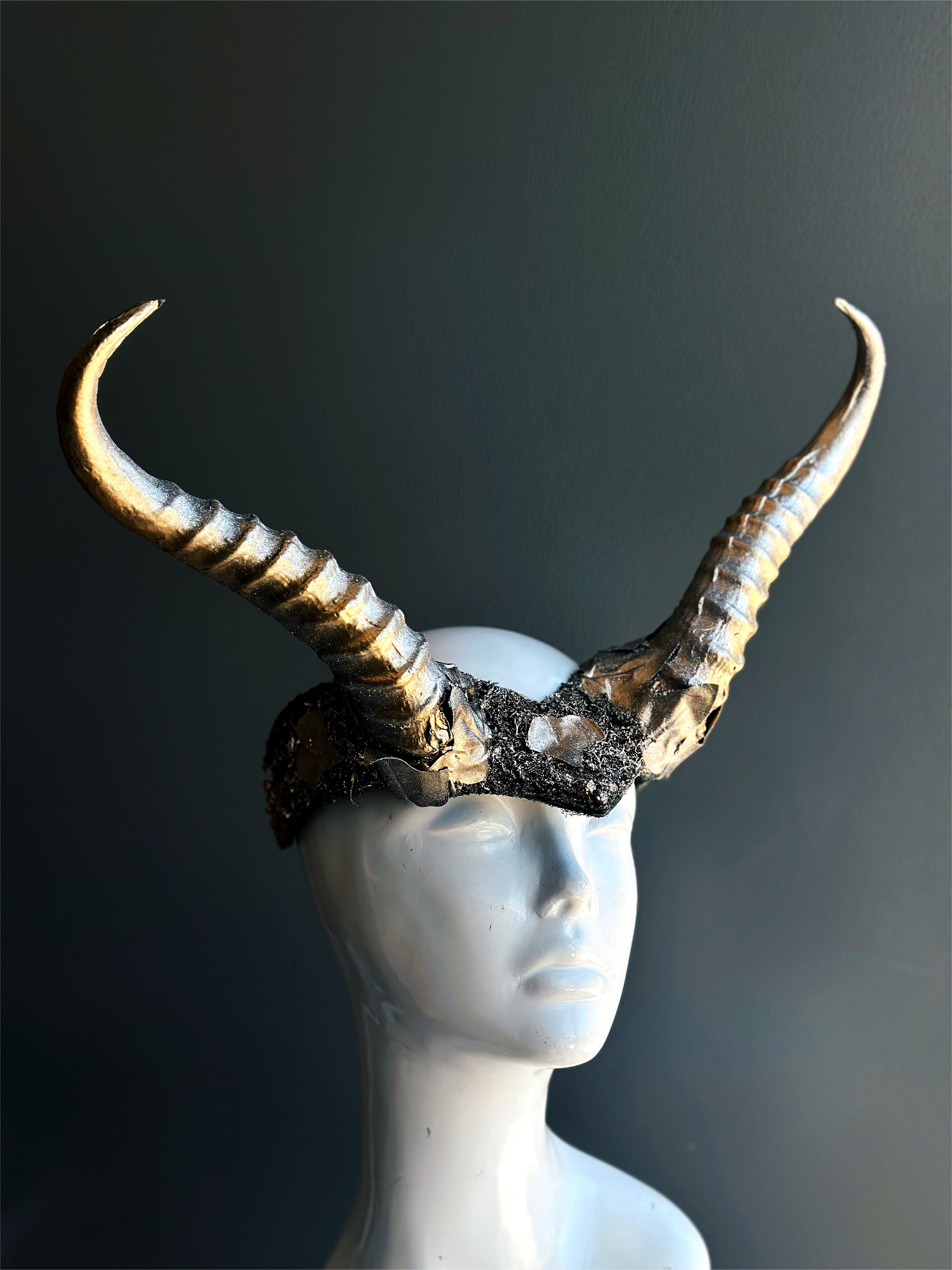Long Horn Headdress with Gold Glimmer - Native American Inspired Costume Accessory for Festivals, Cosplay, and Themed Parties