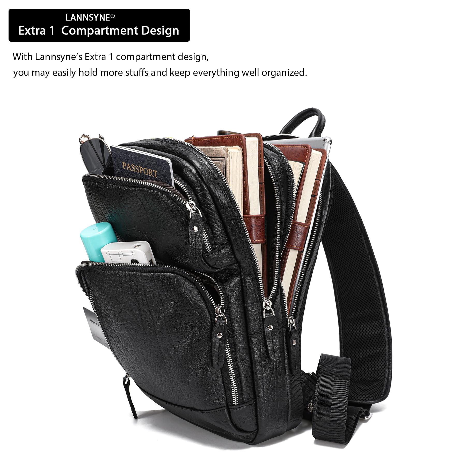 LANNSYNE Genuine Full Grain Leather Sling Bag for Men - Durable Crossbody Shoulder Bag Fits 12.9