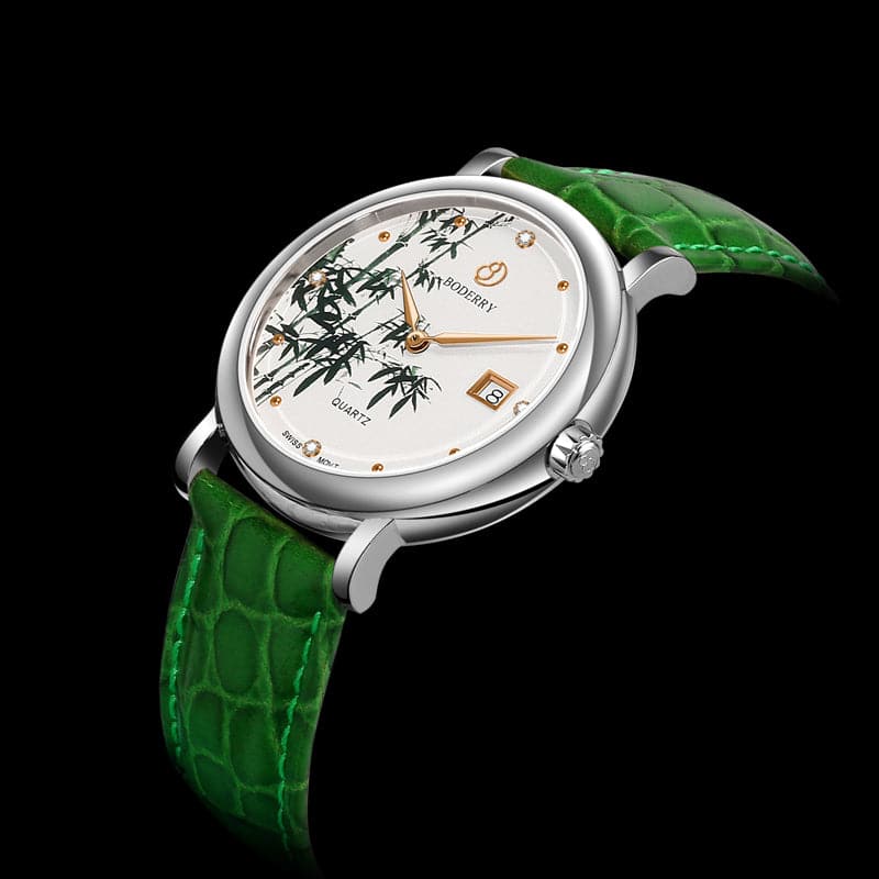 Elegant Swiss Quartz Movement Watch for Women - Silver & Bamboo Design | Perfect for Casual, Office, and Special Occasions