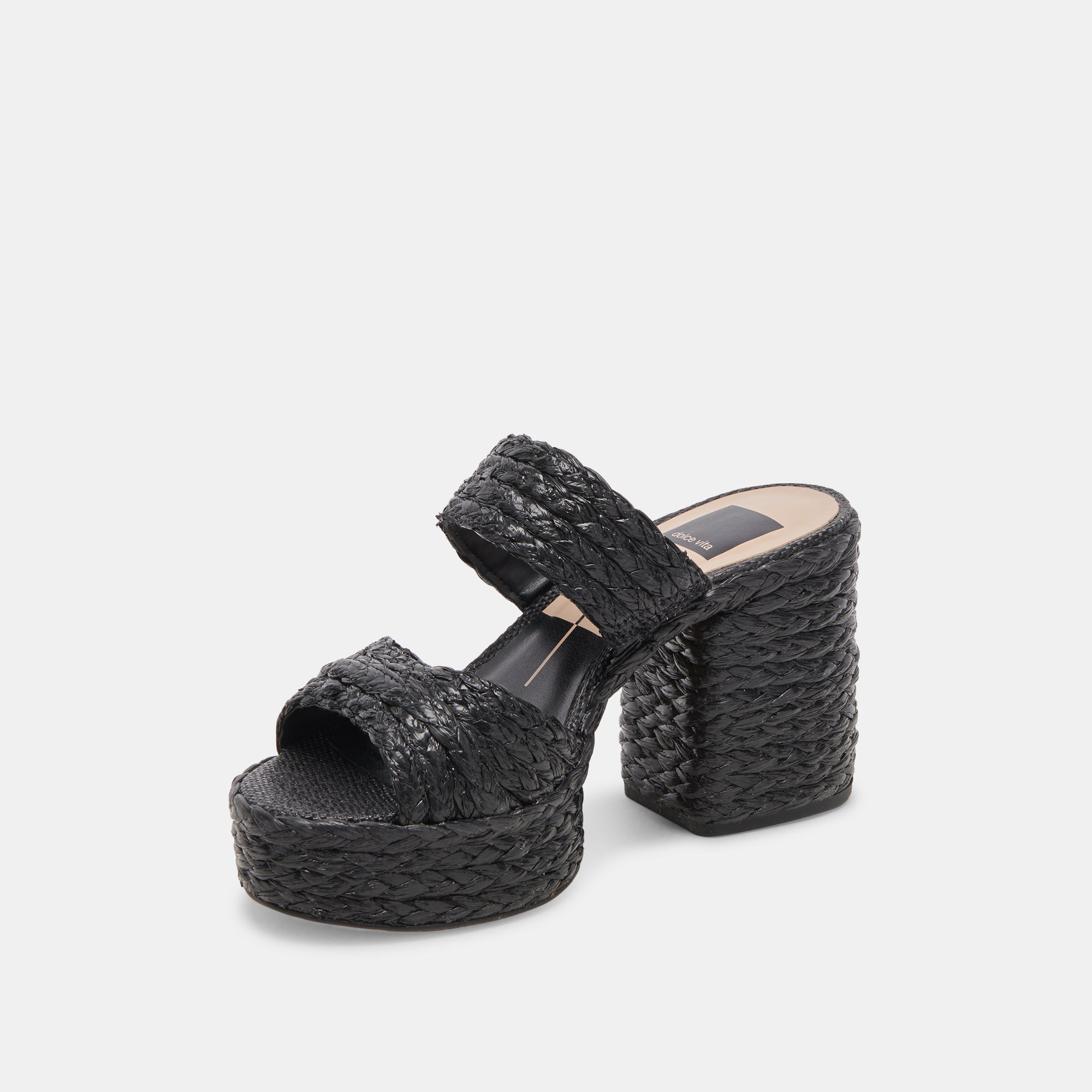 LATOYA Women's Black Raffia High Heels - Stylish Summer Wedge Sandals for Beach, Party & Evening Wear