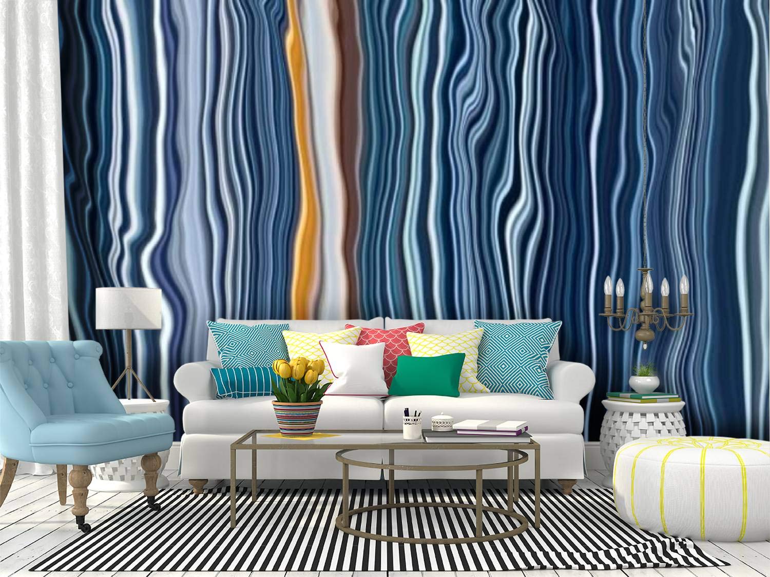 Blue Marble Peel and Stick Wallpaper - Self-Adhesive Removable Vinyl Wall Mural with Abstract Ink Pattern for Home Decor | Perfect for Living Room, Bedroom, or Office Accent Wall