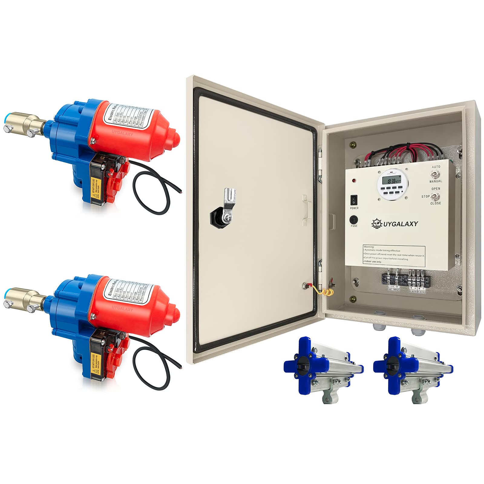 UYGALAXY 2-Pack Greenhouse Roll Up Motor & Creeper with Automated Timer Controller (AC110V to DC24V Transformer) - Automatic Ventilation System for Chicken Coops, Greenhouses & Side Curtain Venting - Perfect for Poultry Farms, Hydroponics & Agricultural Climate Control