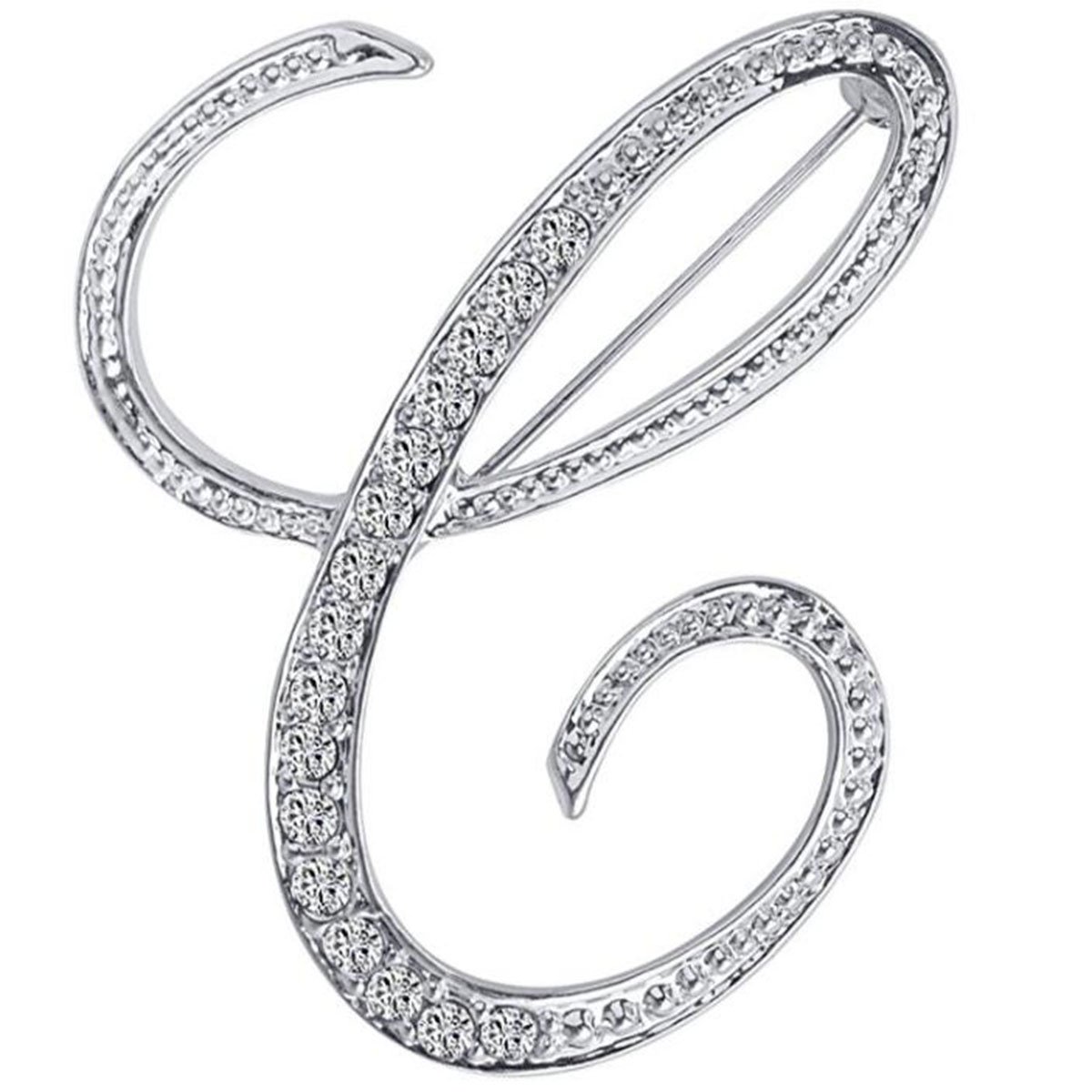 Elegant Silver Plated Initial Letter Brooch Pins for Women - AAA+ Rhinestone Crystal Lapel Pin (1Pc) | Perfect for Stockings, Blazers, Scarves & Special Occasions