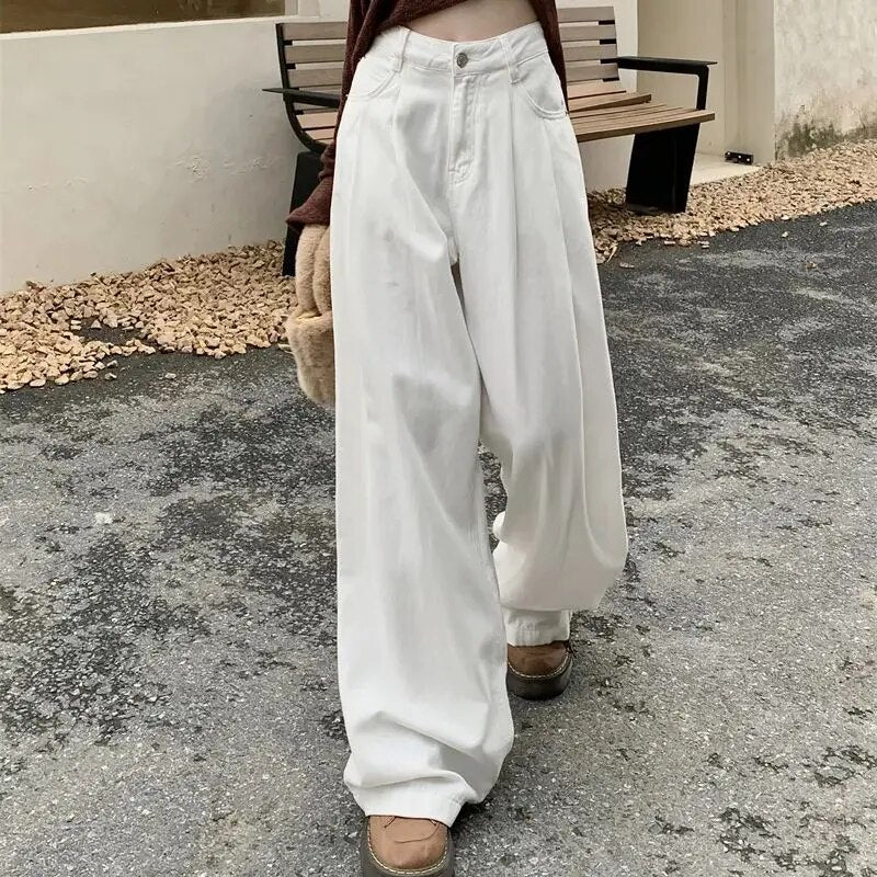 2024 Women's High Waist Wide Leg Denim Jeans - Vintage Harajuku Streetwear White Straight Pants for Casual Wear | Perfect for Everyday Outfits, Office Chic & Urban Fashion