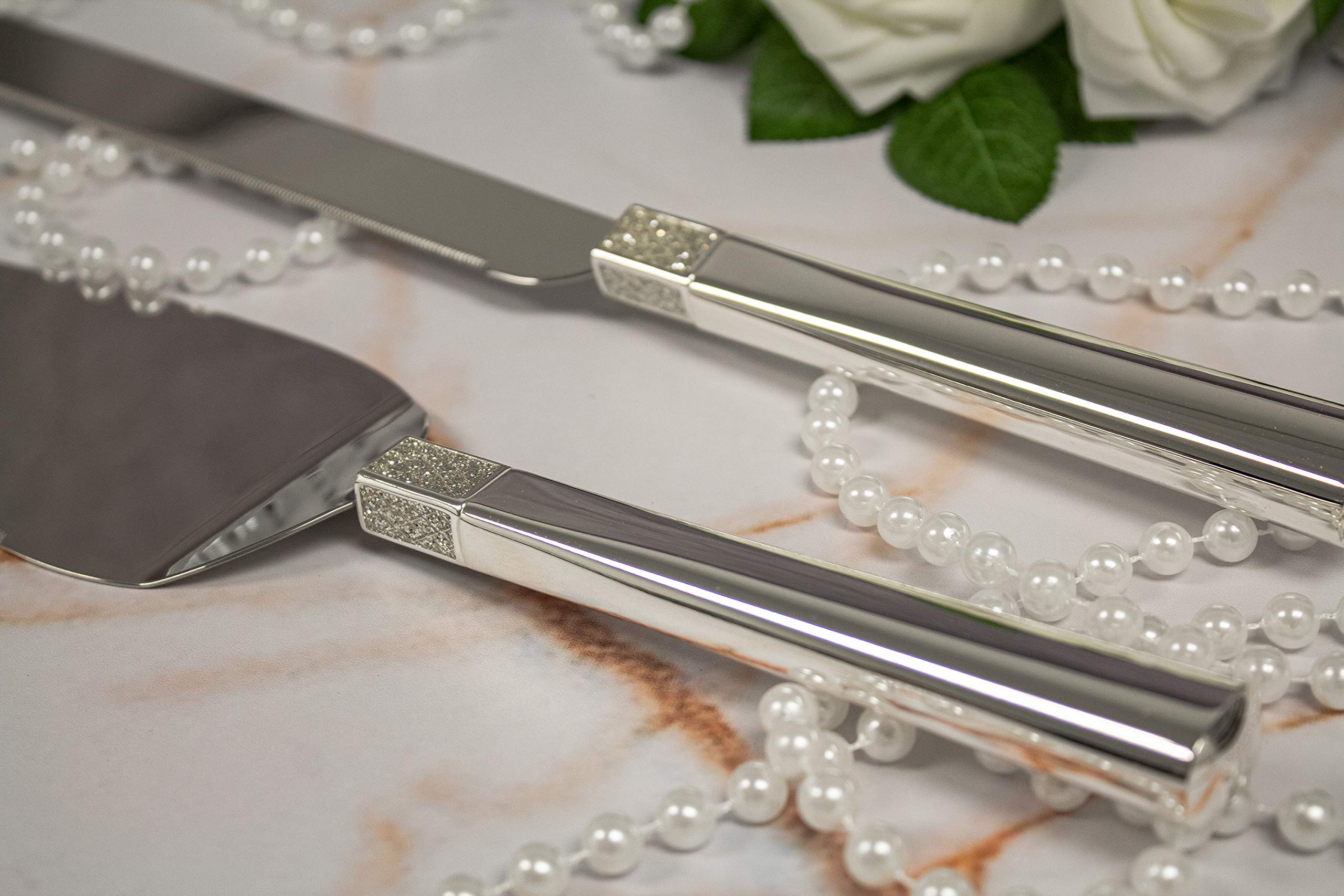 Waterford Lismore Diamond Silver Personalized Wedding Cake Knife and Server Set - Custom Engraved Bridal Cake Cutting Gift for Bride & Groom - Perfect for Wedding Ceremonies, Anniversaries, and Special Celebrations