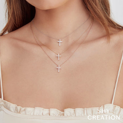 14K Gold 0.32 CTW Diamond Cross Pendant Necklace for Women - Elegant Religious Jewelry Gift for Christmas, Baptism & Special Occasions