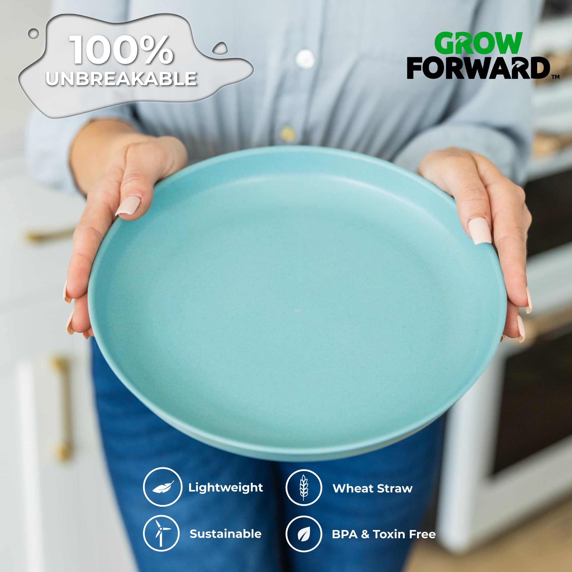 Premium Wheat Straw Plates Set of 8 - 10 Inch Unbreakable Reusable Dinner Plates - Microwave Safe & Eco-Friendly Hard Plastic Plates for Camping, RV, Outdoor Dining, Picnics, Parties & Everyday Kitchen Use - Seascape Design