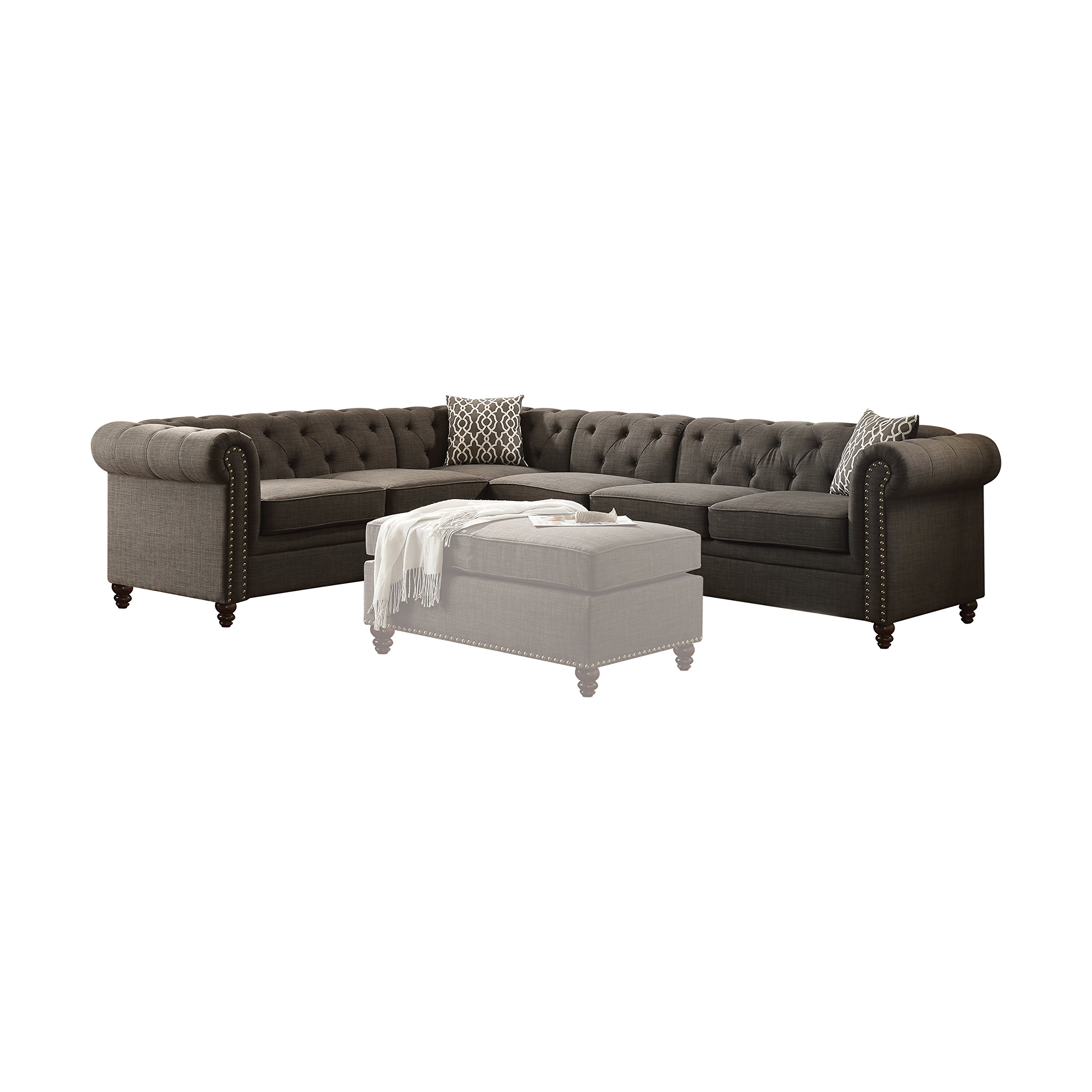 Modern Sectional Sofa with Reversible Chaise - Charcoal Linen Fabric - Comfortable L-Shaped Couch for Living Room, Family Room or Apartment