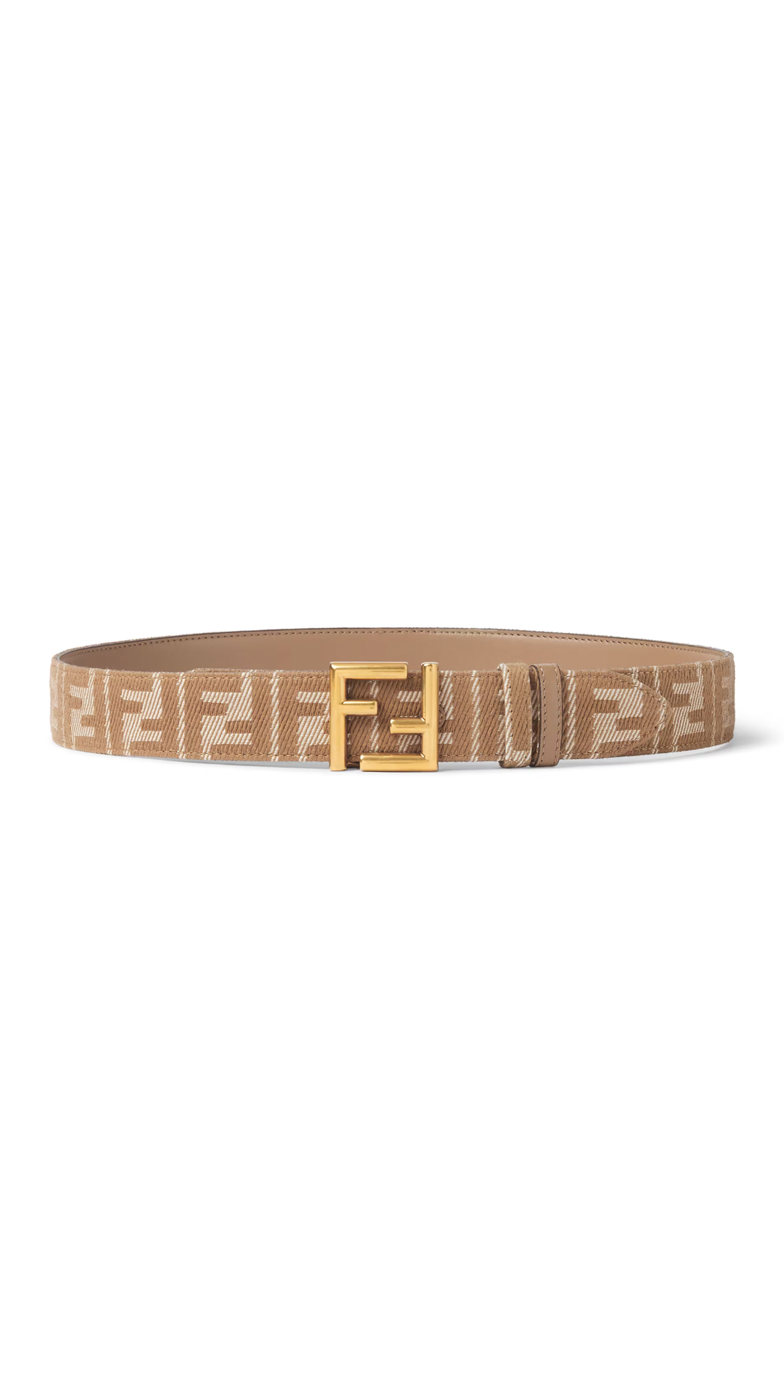 Reversible Leather and Denim Jacquard Belt for Men & Women - Stylish FF Design in Beige - Perfect for Casual Outfits, Office Wear and Fashion Accessories