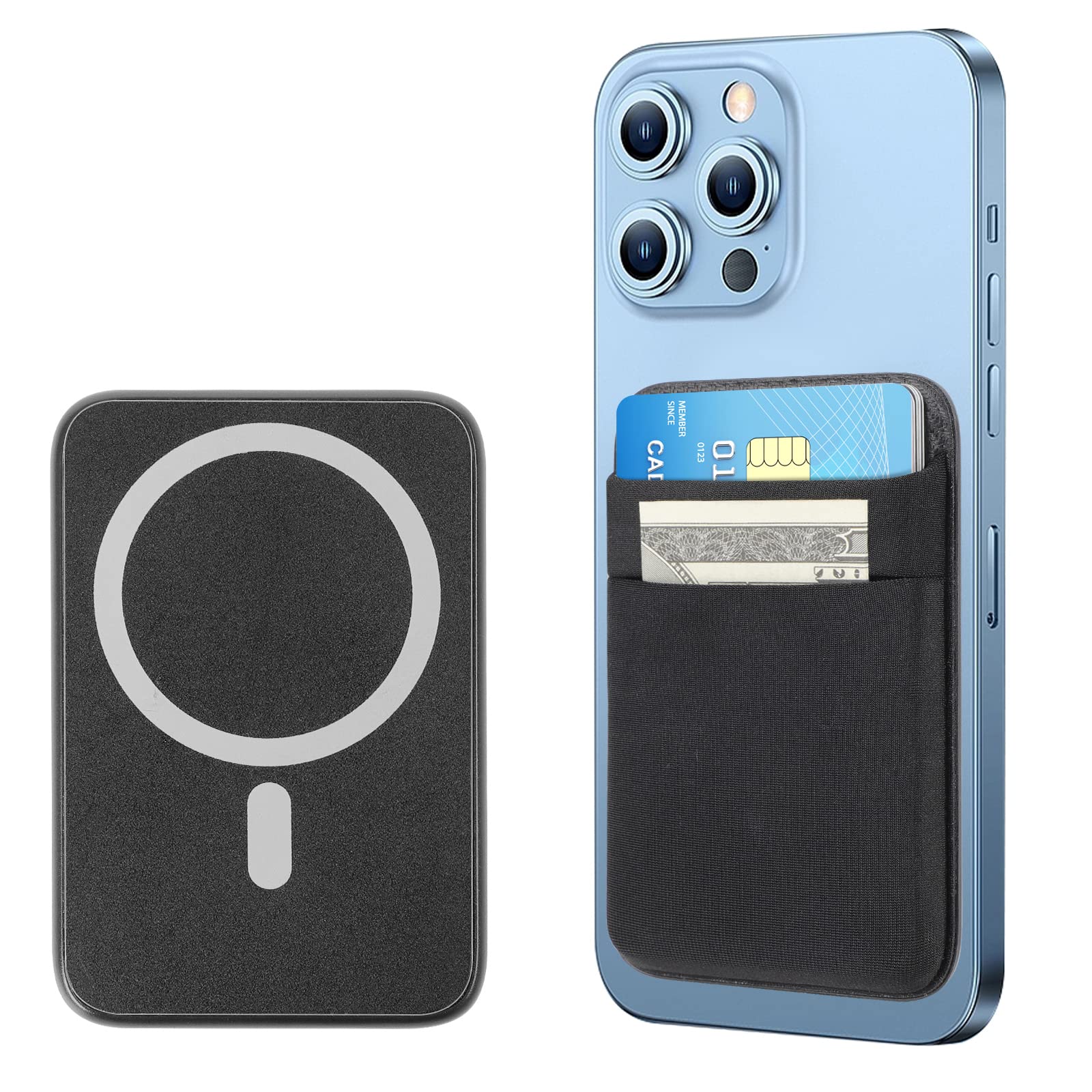 Magnetic Phone Wallet Card Holder for iPhone 15 14 13 12 Mini/Plus/Pro/Pro Max - Magsafe Compatible Slim Wallet for Back of Phone (Black) | Perfect for Everyday Carry, Travel & Contactless Payments