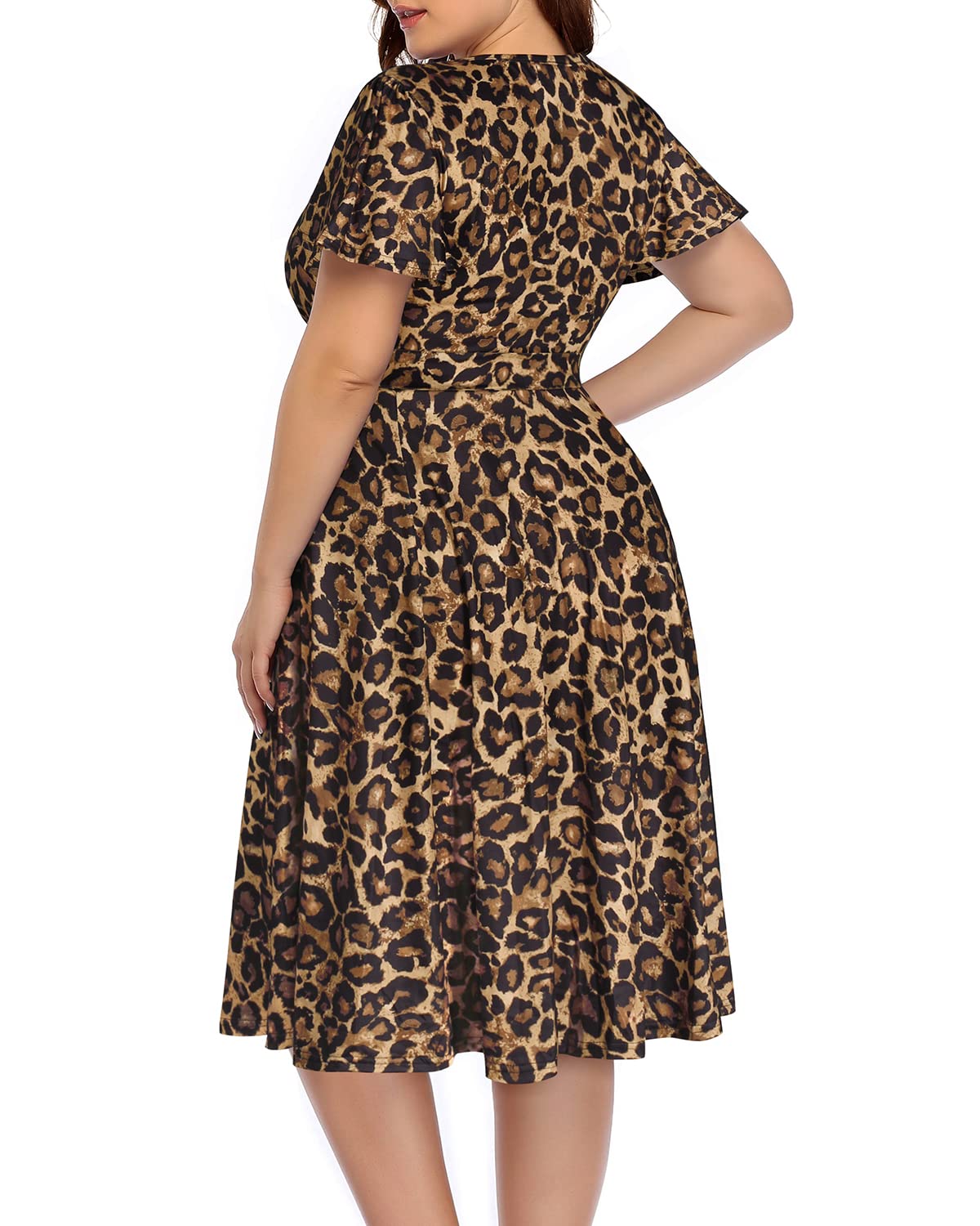 **Plus Size Women's Pinup Fashion Dress - Semi Formal Cocktail Wrap Empire Waist Midi Dress for Wedding Guest, Party & Special Occasions**