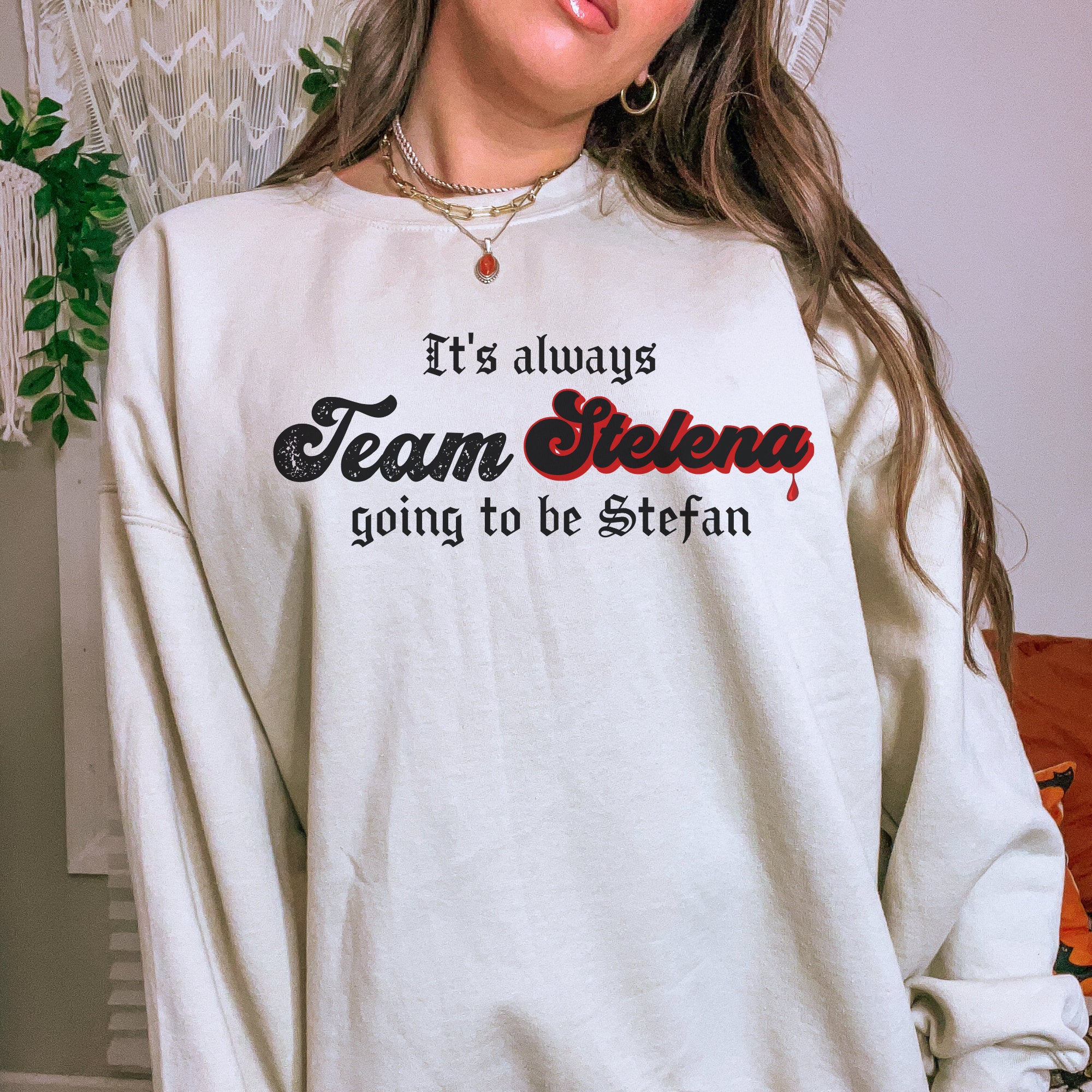Team Stelena Sweatshirt | The Vampire Diaries TVD Merch | Stefan Salvatore Inspired Apparel | Perfect TVD Fan Gift for Cosplay & Casual Wear