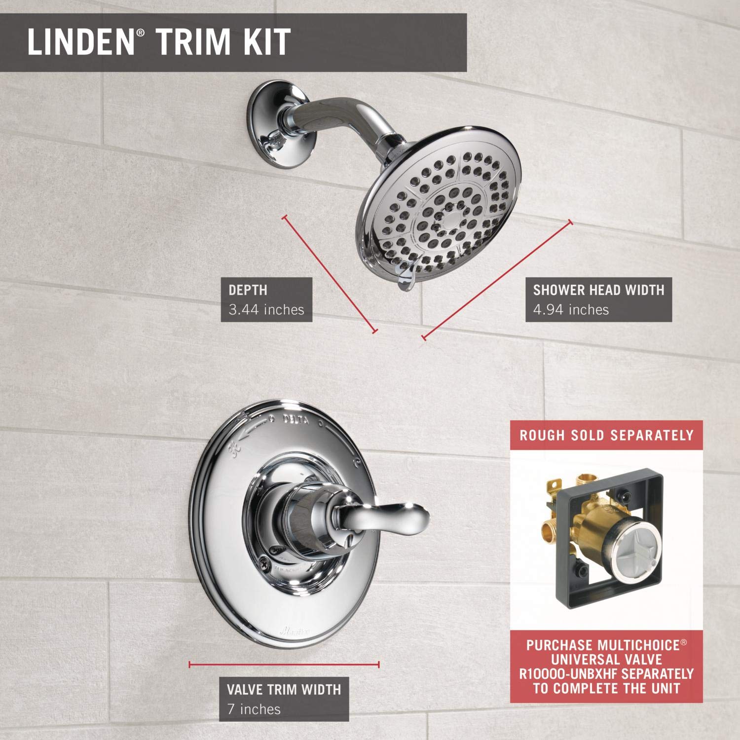 Delta Linden 14 Series Single-Function Shower Faucet Set with 5-Spray Touch-Clean Shower Head - Chrome Finish Shower Trim Kit T14294 (Valve Not Included) - Perfect for Bathroom Renovation & Modern Home Upgrade