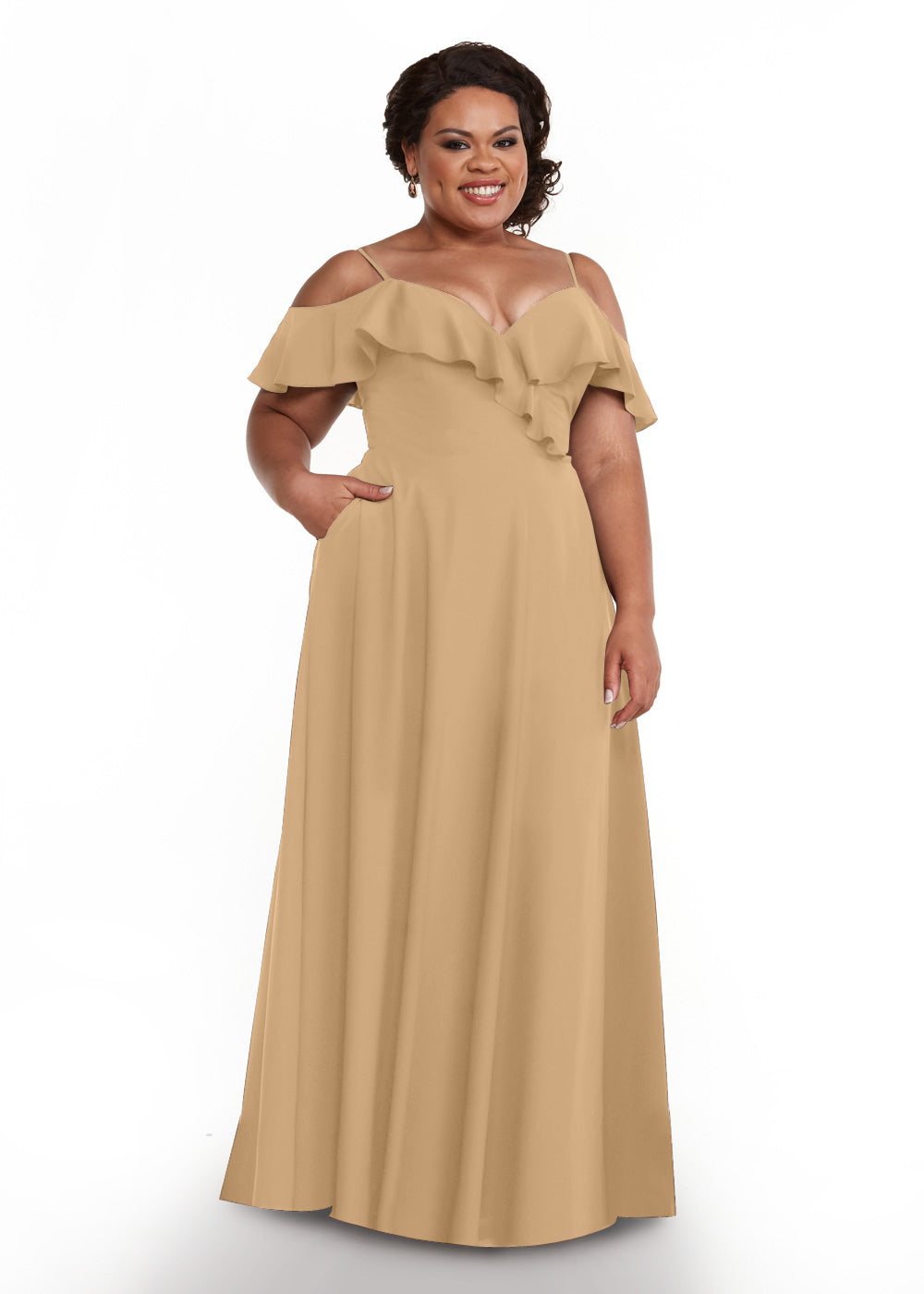 Elegant Off Shoulder Ruffled Chiffon Bridesmaid Dress - A-Line Flowy Design for Weddings, Parties & Special Occasions