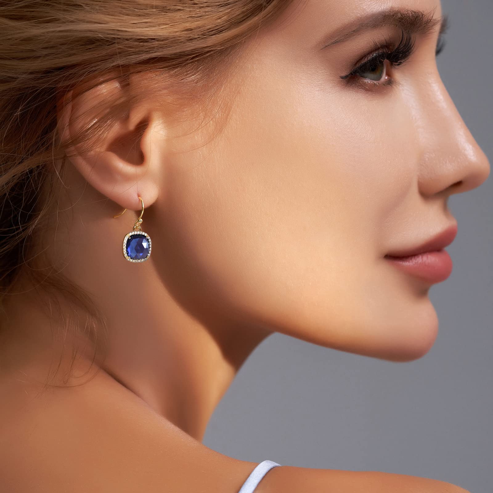 14k Gold/Rhodium Plated Natural Gemstone Dangle Earrings for Women - 10mm Genuine Gemstone Pendant Earrings | Valentine's Day, Mother's Day & Birthday Jewelry Gifts | Perfect for Weddings, Parties & Special Occasions