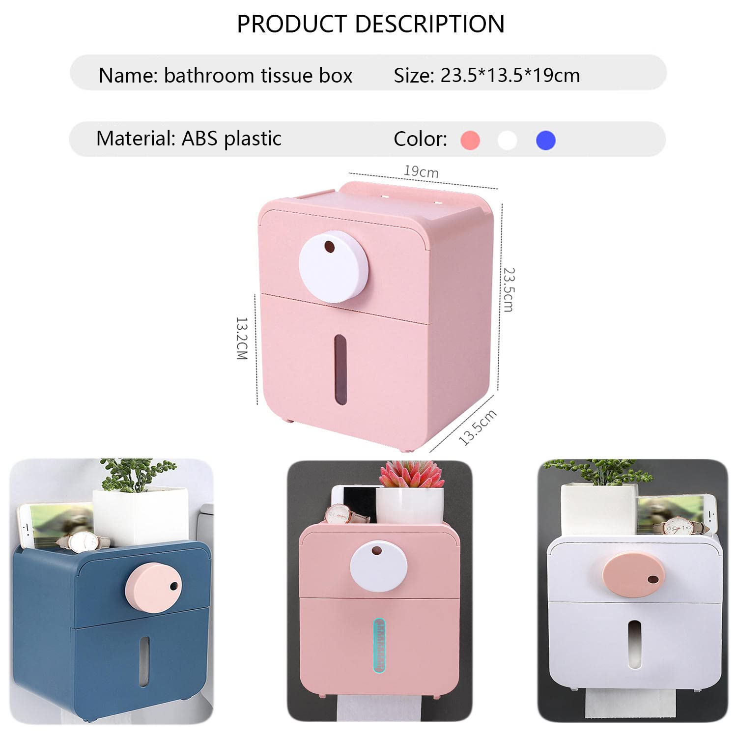 JINYISI 4-in-1 Wall Mounted Toilet Paper Holder with Storage Shelf - Space Saving Bathroom Organizer for Toilet Rolls, Phones & Essentials - Rustproof Blue Metal Design - Perfect for Small Bathrooms & Powder Rooms