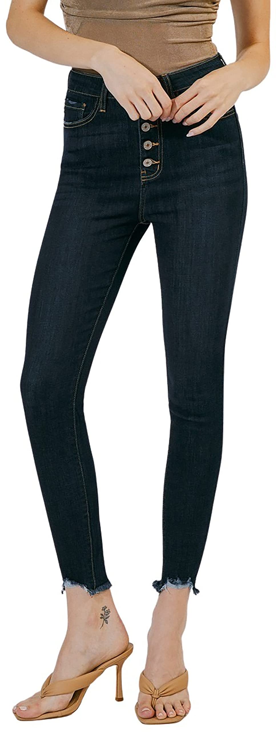 Kan Can Women's High Rise Button Fly Distressed Super Skinny Jeans - Vintage Stretch Denim Pants for Casual Outfits & Night Out | Perfect for Date Night, Parties, and Everyday Wear