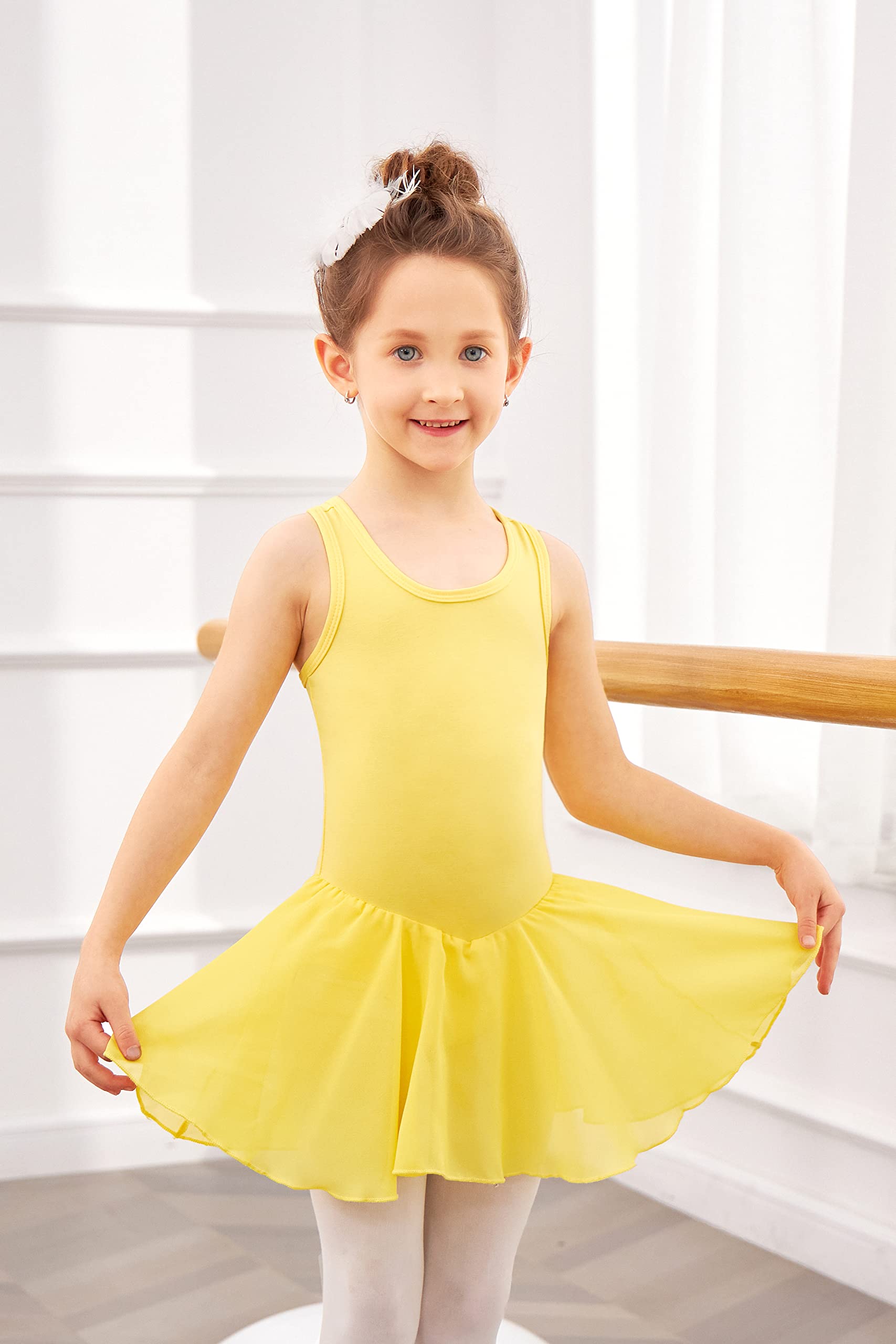 Arshiner Girls Ballet Leotard with Skirt - Sleeveless Dance Dress for Kids - Hollow Back Design - Perfect for Ballet Class, Recital & Performance