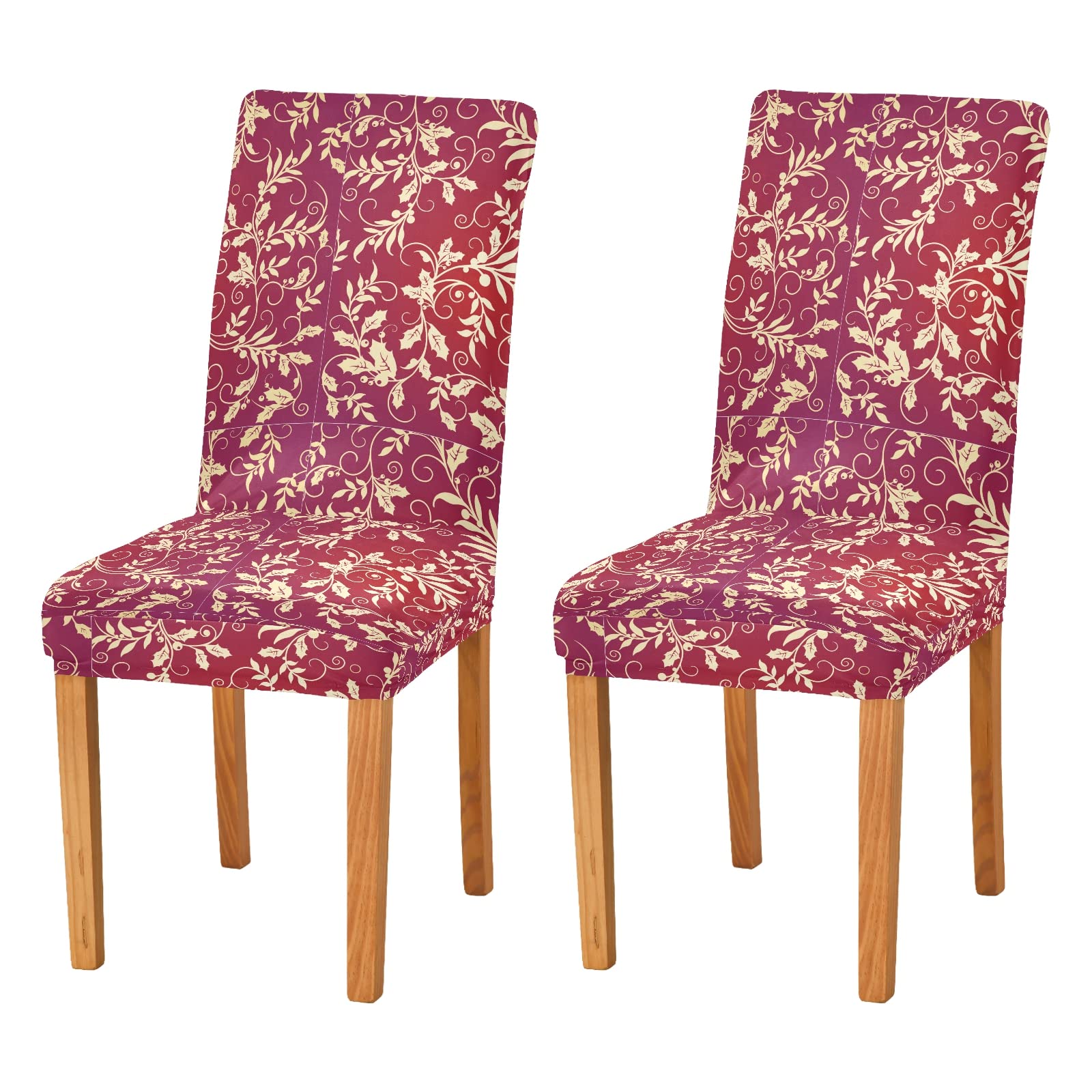 Christmas Holly Dining Chair Covers Set of 2 - Stretchable Spandex Slipcovers for Kitchen & Dining Room Decor - Perfect for Holiday Parties & Home Entertaining
