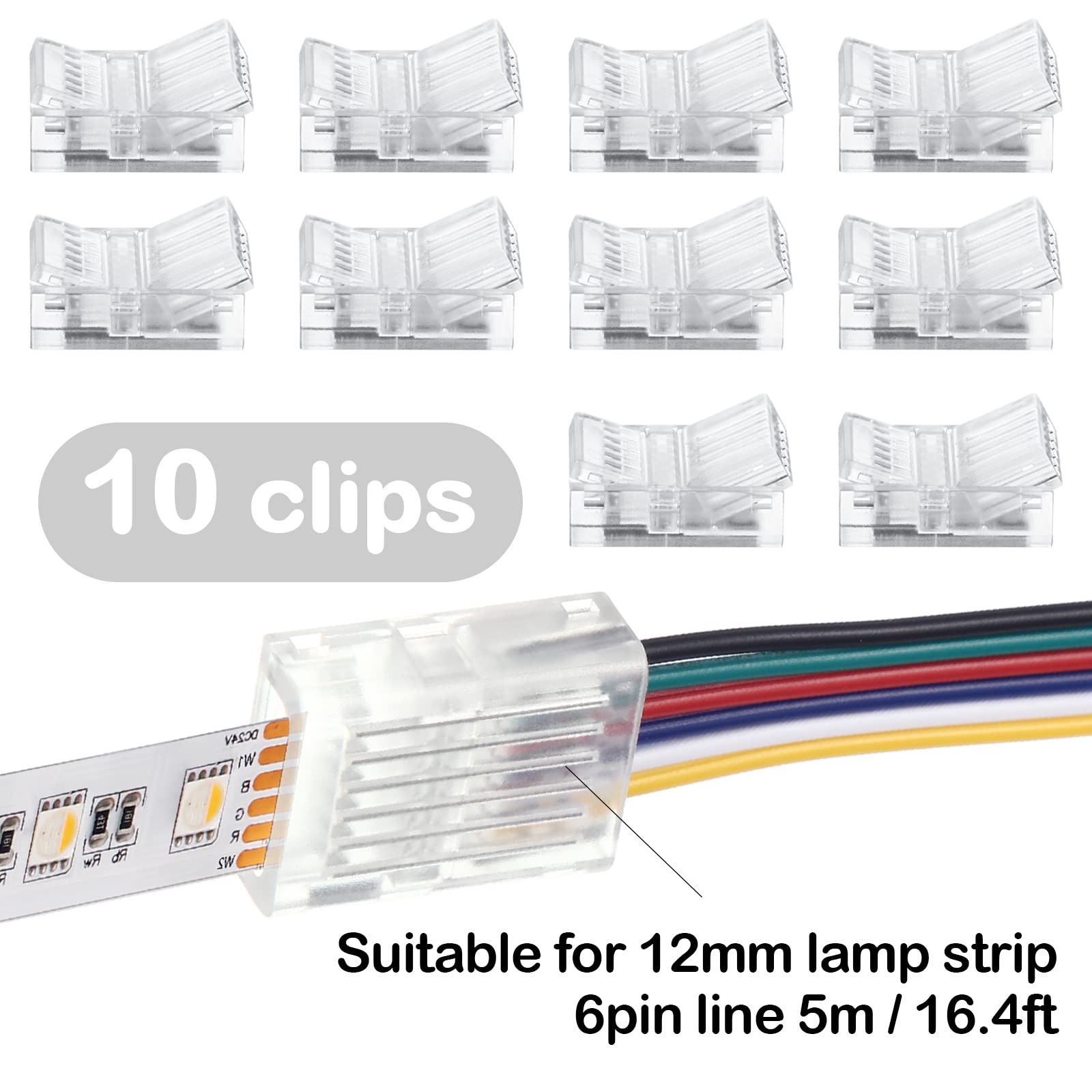 10 Pack Solderless LED Strip Connectors - Transparent Track Lighting Connectors for 16.4ft LED Strip Lights Extension, Speaker & Electrical Systems - Perfect for Home Theater, Kitchen Under Cabinet & DIY Lighting Projects