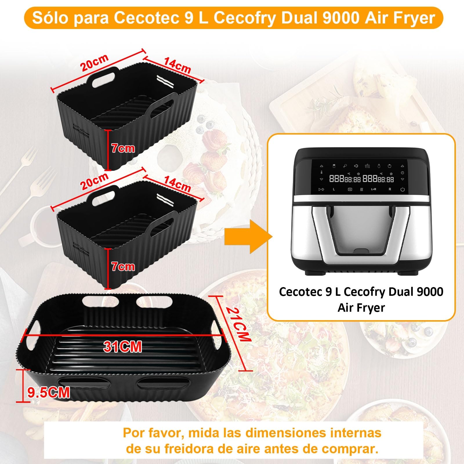 3PCS Air Fryer Accessories for Cecotec 9L Cecofry Dual 9000 - Reusable Air Fryer Basket & Tray Set (1 x 9L + 2 x 4.5L) - Perfect for Healthy Frying, Baking, Roasting & Reheating Food