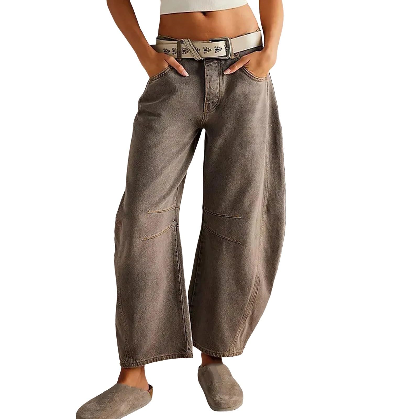Vintage Horseshoe Jeans for Women - Baggy Wide Leg Denim Pants Plus Size High Waisted Retro Jeans | Casual Outfit, Streetwear Fashion, Boho Style