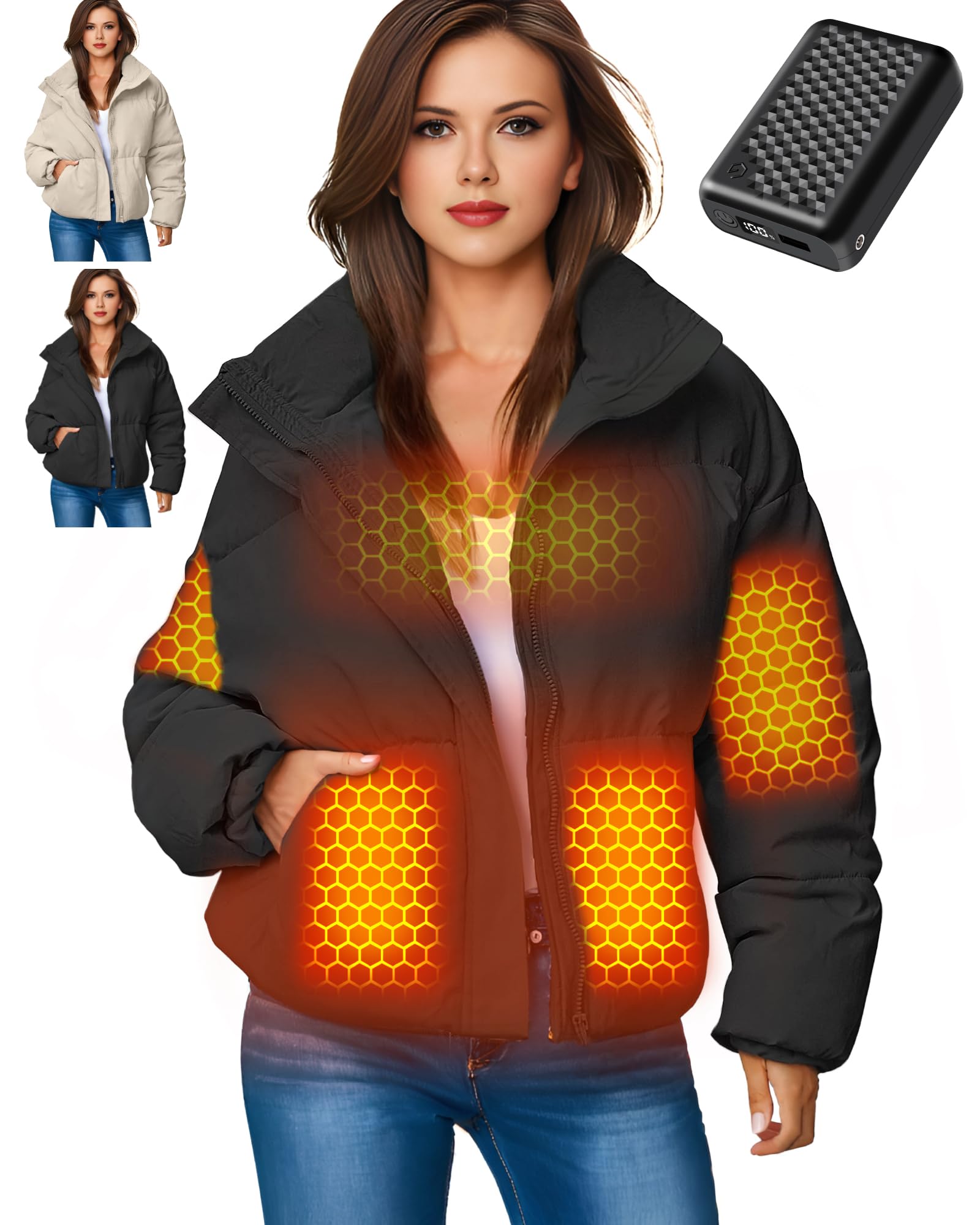 Graphene Heated Jacket for Women - 12V Fast Charging, 18400mAh Large Battery - Perfect for Winter Outdoor Activities, Skiing, and Cold Weather Commuting