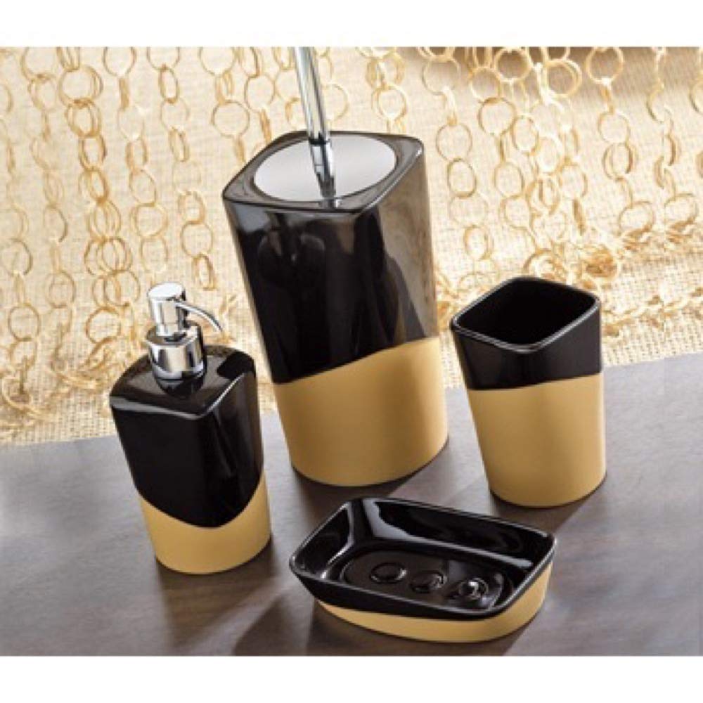 Nameeks NA100 Gedy 5-Piece Modern Bathroom Accessories Set in Black - Soap Dispenser, Toothbrush Holder, Tumbler, Tray & Tissue Box Cover - Perfect for Bathroom Organization & Stylish Home Decor